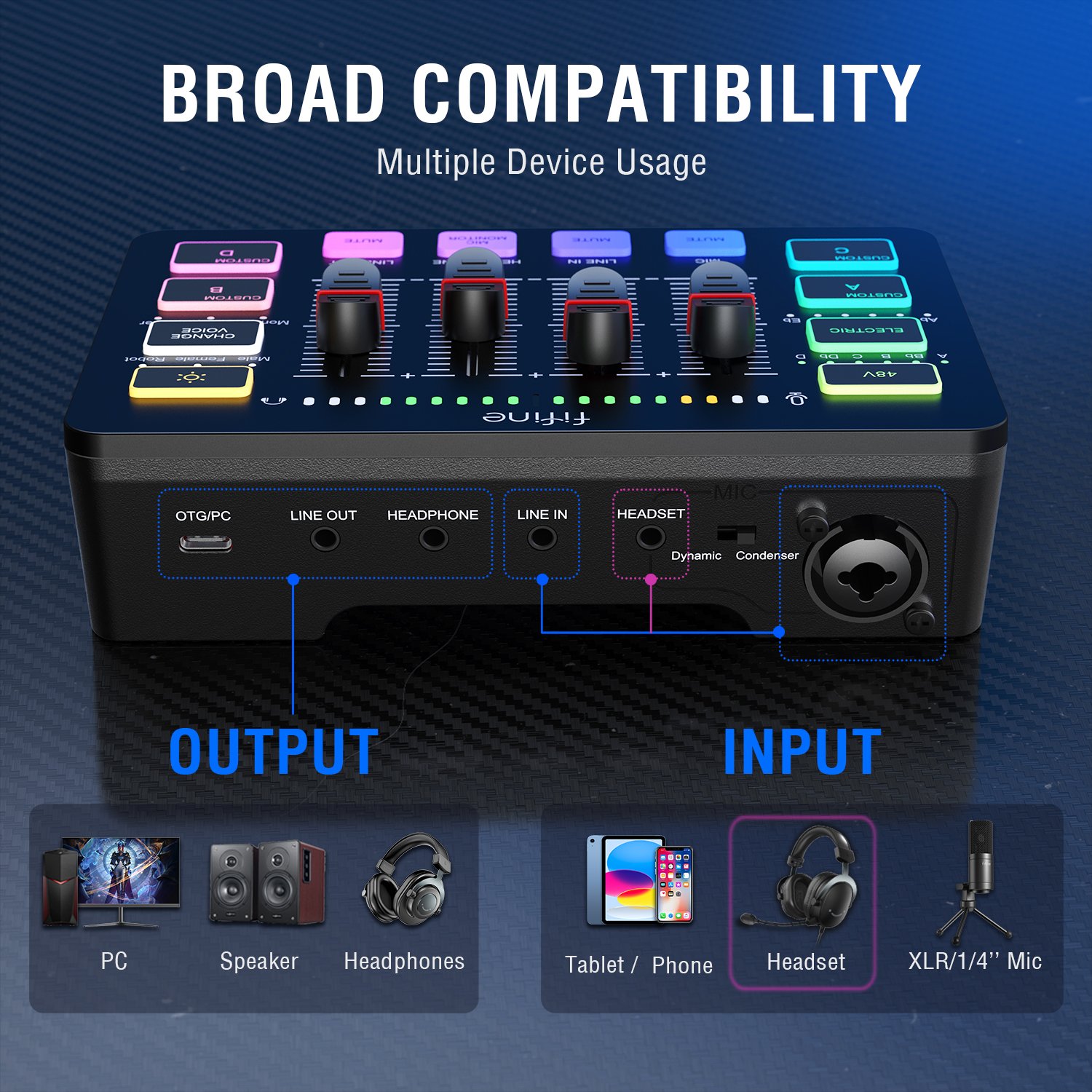 Fifine Audio Mixer Studio Microphone Sound Card Audio Interface Recording Studio SoundCard Podcast Equipment Bundle Sound card