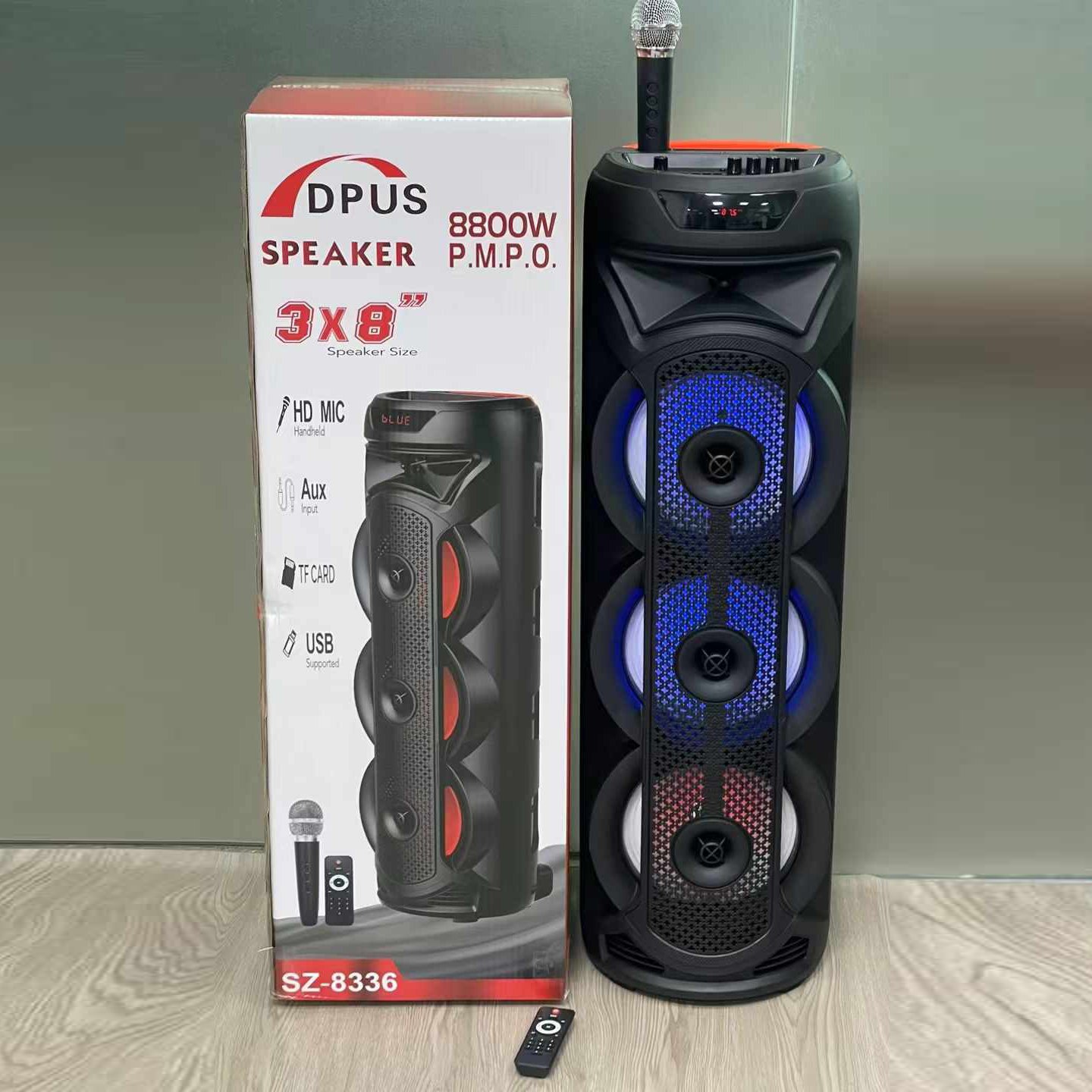 8 inch Supper Bass Wireless Blue-tooth Karaoke Speakers With Mic HIFI Stereo Woofer LED Colorful Light Tower Party Speakers
