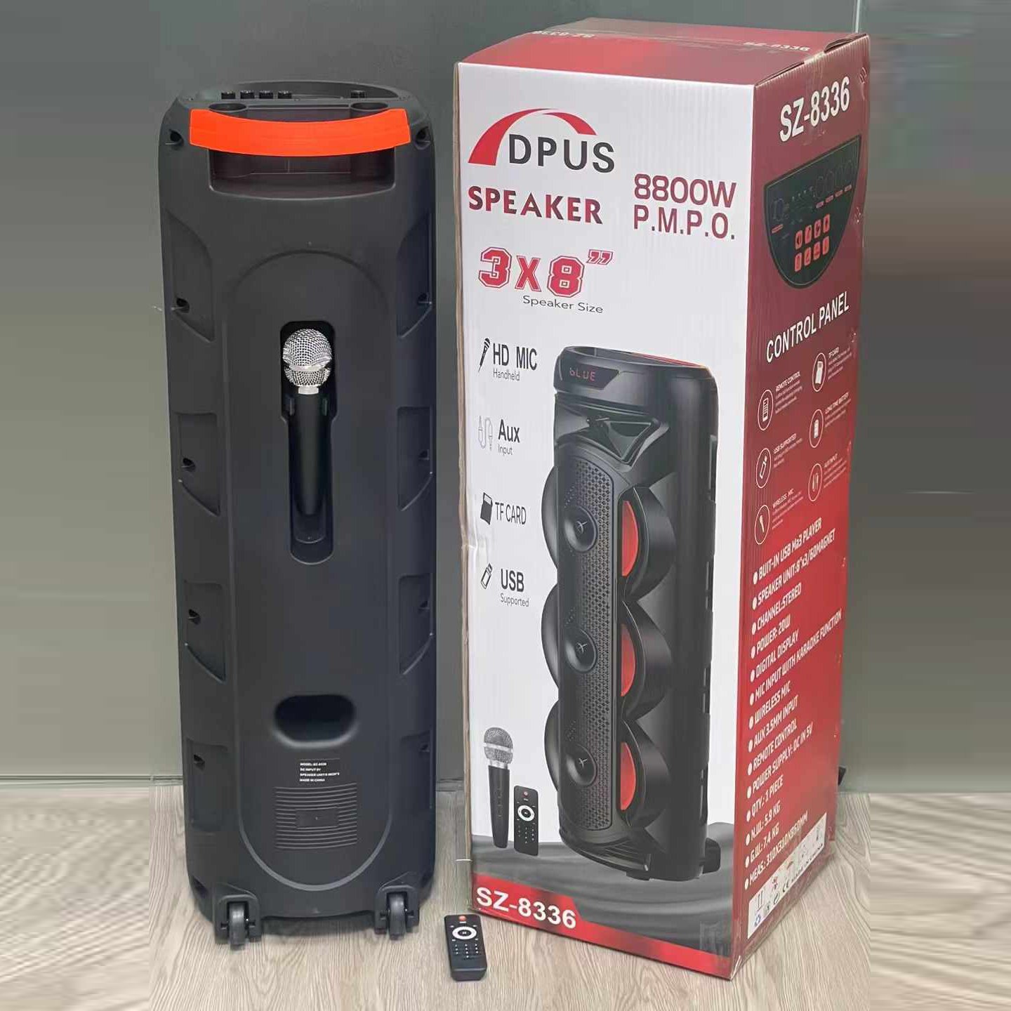 8 inch Supper Bass Wireless Blue-tooth Karaoke Speakers With Mic HIFI Stereo Woofer LED Colorful Light Tower Party Speakers