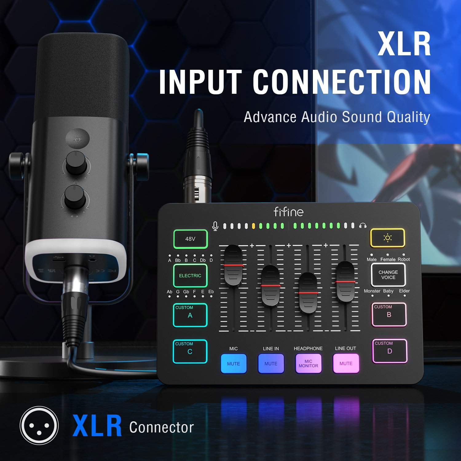 Fifine XLR Dynamic Microphone Soundcard Recording Audio Interface Audio Mixer Sound Card And Microphone Mic Podcast Microphone