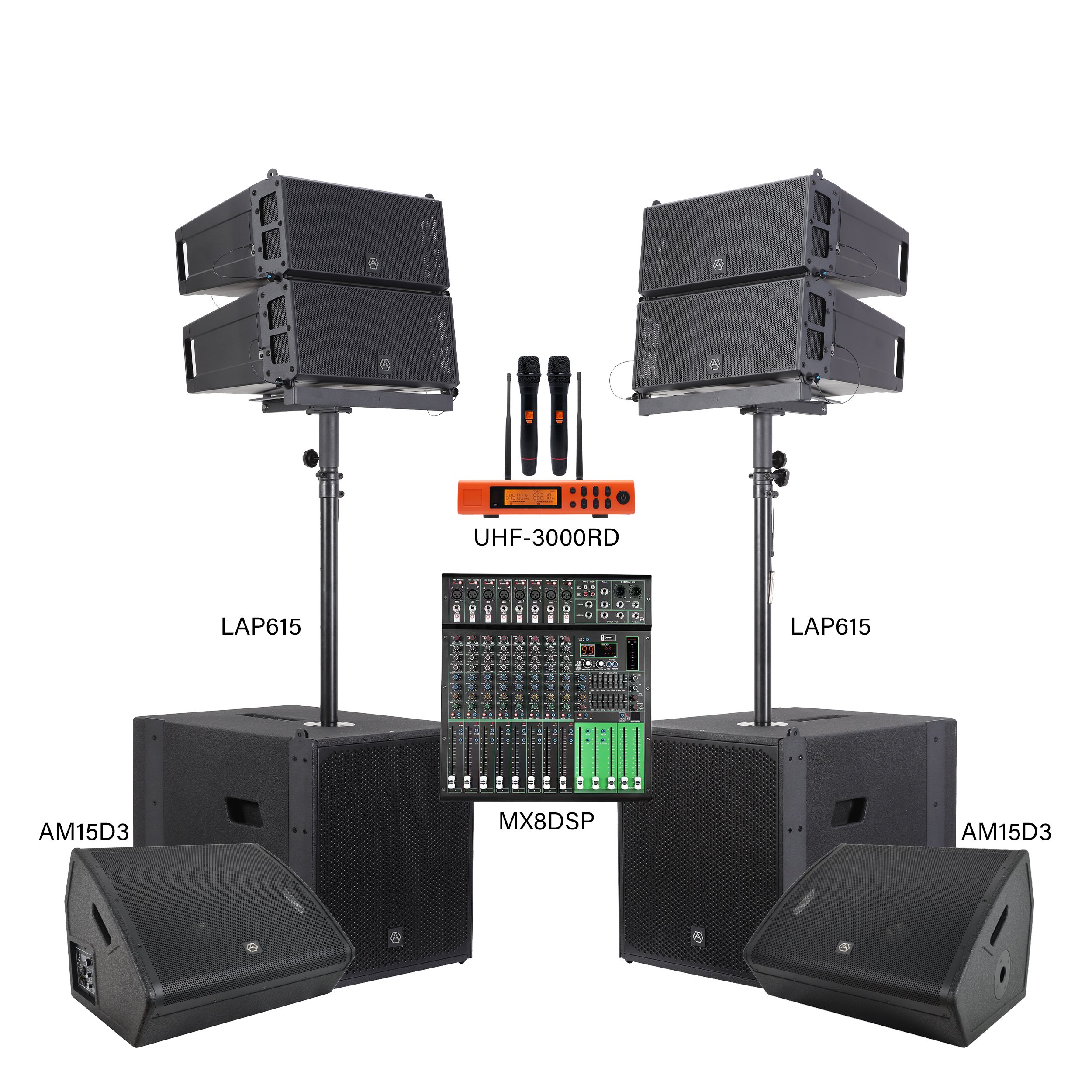 Accuracy Pro Audio LAP615-COMBO Line Array Sound System Active Professional DJ Speaker Set System Outdoor Audio Mixer PA System