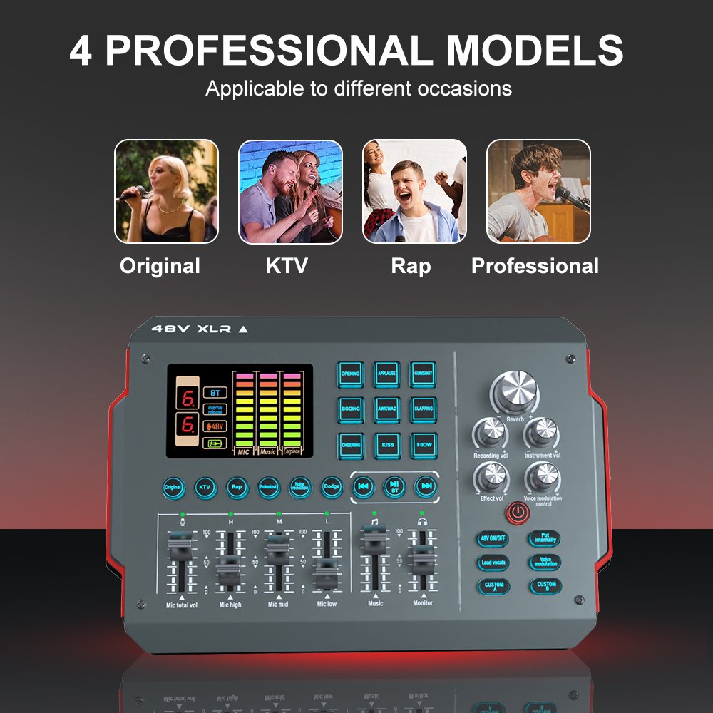 Huayi Podcast Equipment Sound Card Recording Studio Microphone RGB Speaker Audio Mixer Live Stream Sound Card Kit with Mic