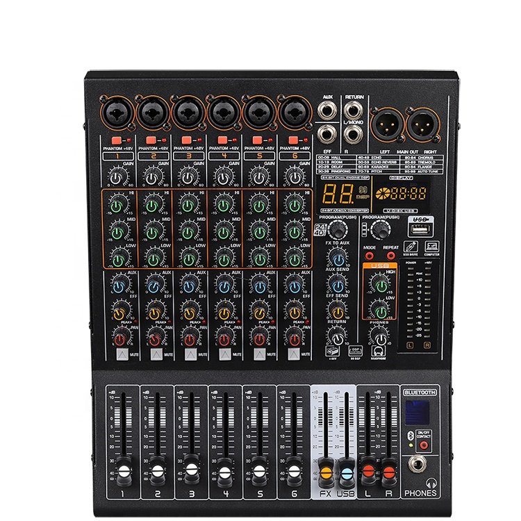 NX600 NX800 Sound Box 6/8 channel Blue-tooth Recording Audio Mixer Console With MP3/99DSP/2AUX/3-Band EQ/48V phantom power