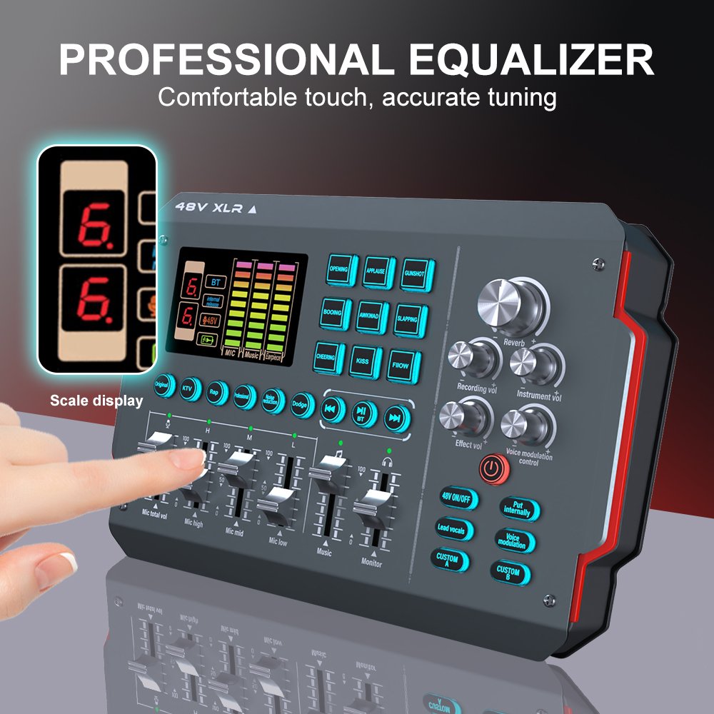 Sound Card V-M16 Podcasting Equipment With 48V Audio Interface Sound Card for Live Stream Gaming Recording Singing Podcast