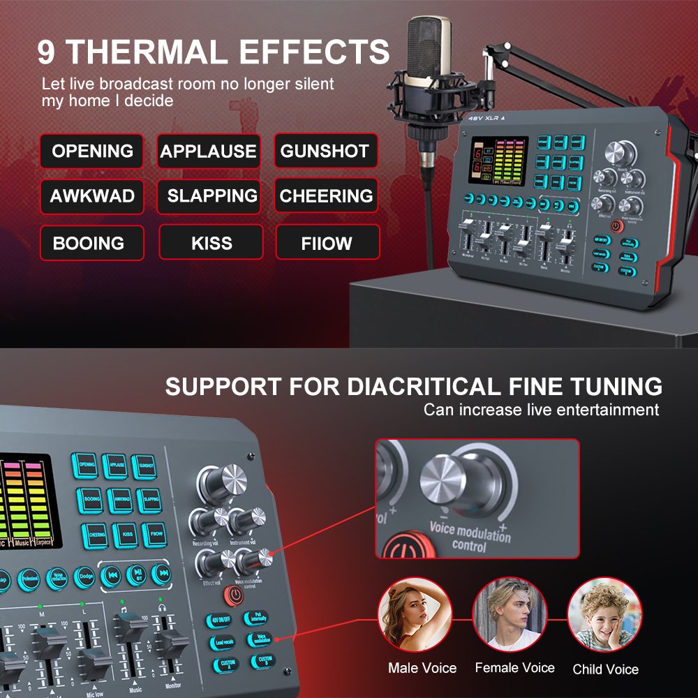 Sound Card V-M16 Podcasting Equipment With 48V Audio Interface Sound Card for Live Stream Gaming Recording Singing Podcast