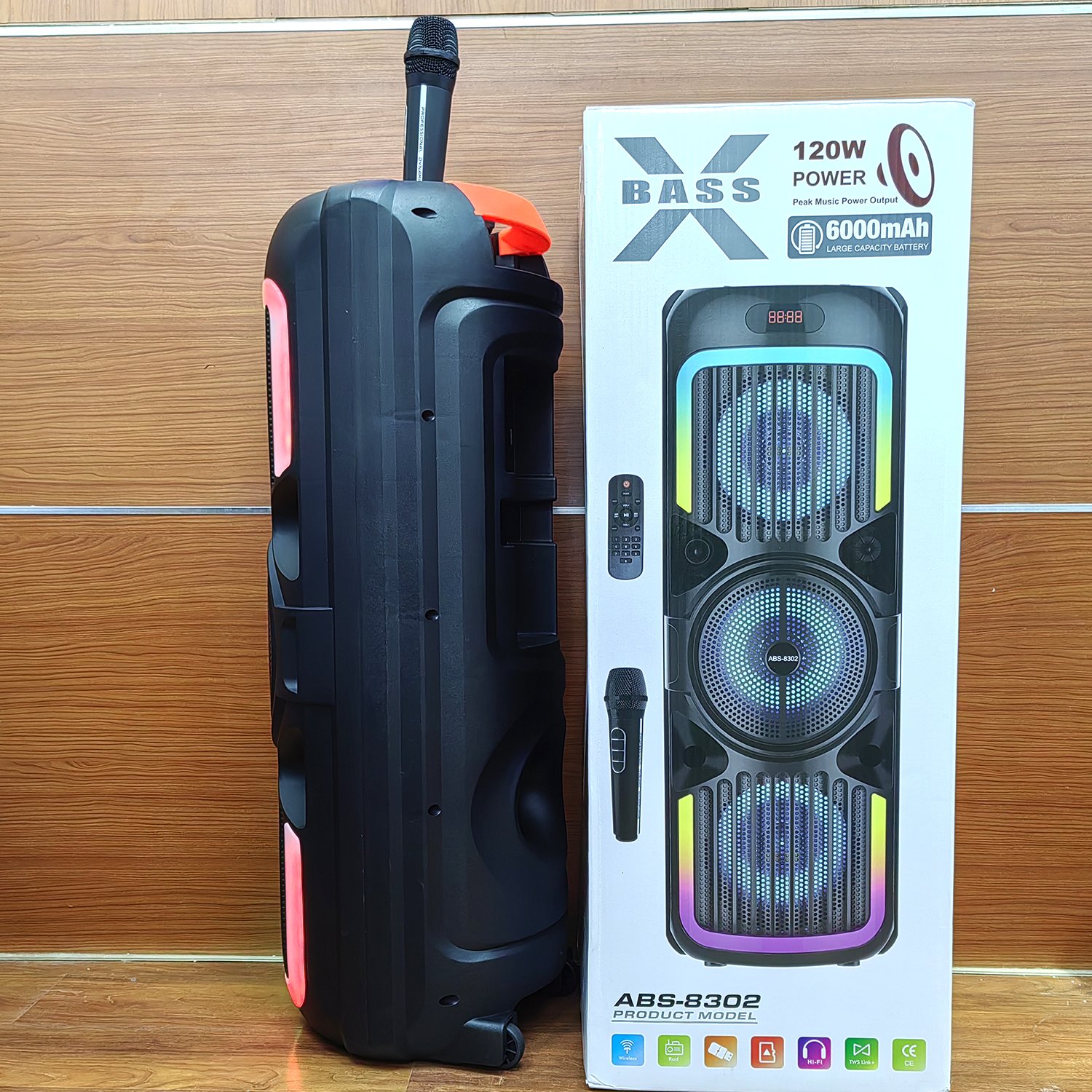 Three 8 inch Super bass wireless karaoke BT Speakers FM radio/AUX Portable RGB Light subwoofer active Outdoor DJ Party speaker