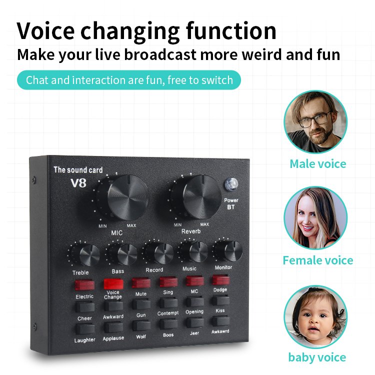 Podcast Equipment Bluetooth Wireless Audio Sound Cards & Mixers with Multiple Effect for Android Mobile Phones,iPhone,PC Speaker