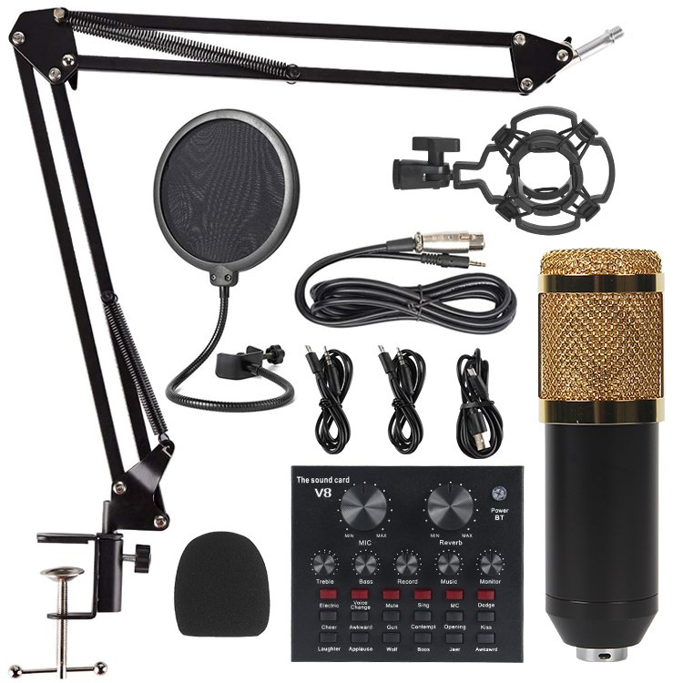 Podcast Equipment Bluetooth Wireless Audio Sound Cards & Mixers with Multiple Effect for Android Mobile Phones,iPhone,PC Speaker