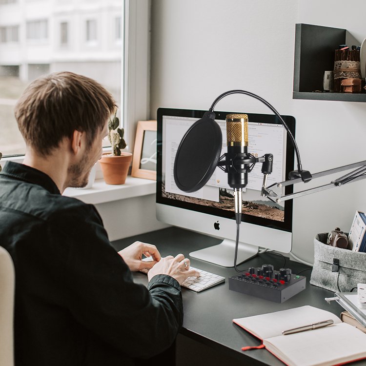 Podcast Equipment Bluetooth Wireless Audio Sound Cards & Mixers with Multiple Effect for Android Mobile Phones,iPhone,PC Speaker