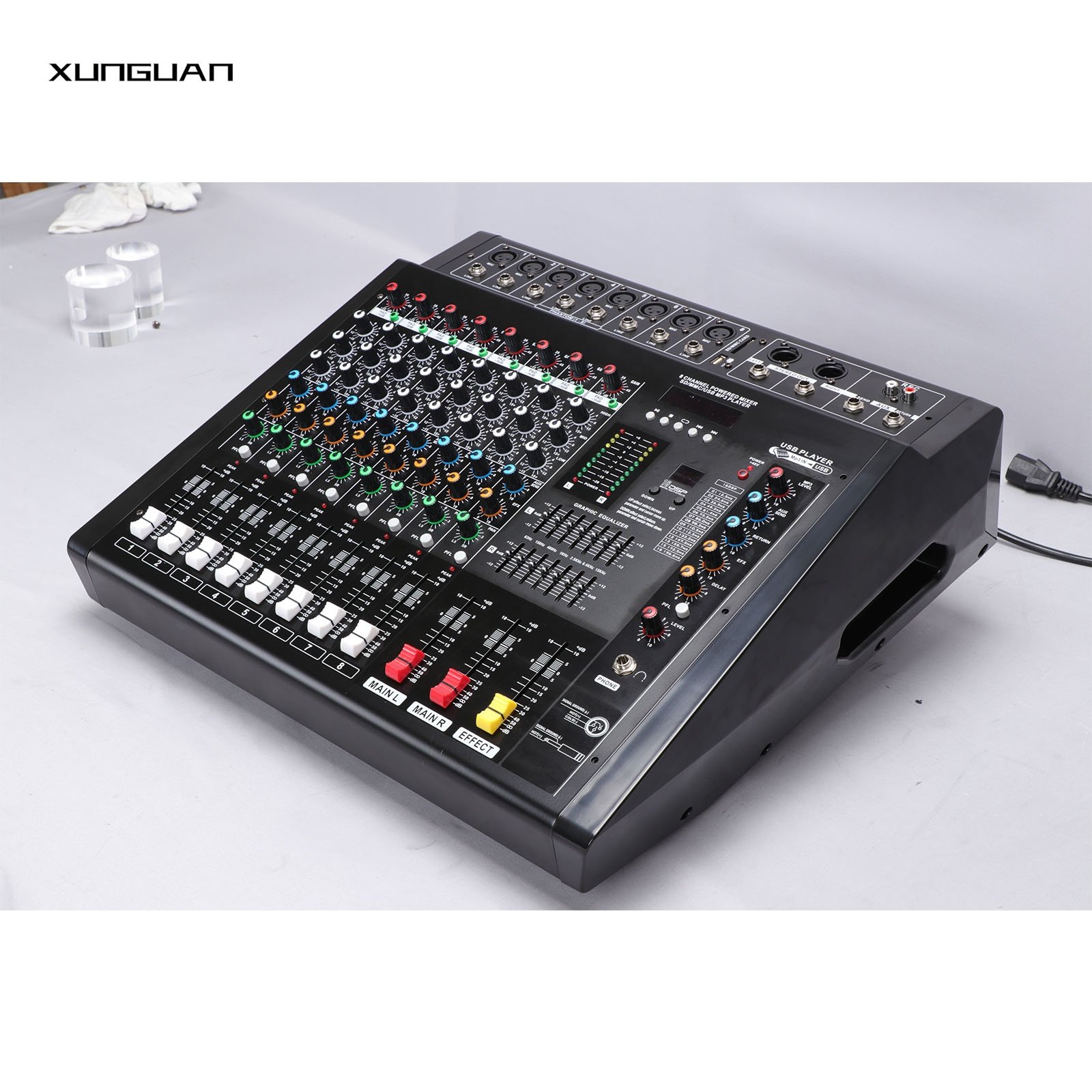 DMX99 Series 8/12/16 Channel Three-Fans BT Powered Mixer 16/99DSP+2EQ 2CH*350W with 48V phantom power/MP3 Audio Sound Equipment