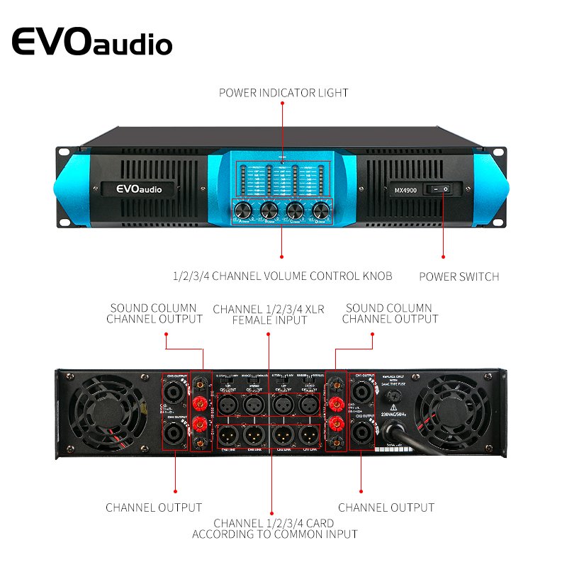 EVOaudio Professional 2U 4 Channels Audio Power Amplifiers For KTV Subwoofers Sound Equipment