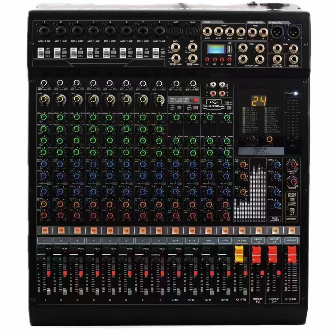 UR12/16 Professional Audio Mixer 12/16-Channel Compact Analog 24DSP High Performance Guitar Bass Stereo Mixing Console ABS Shell