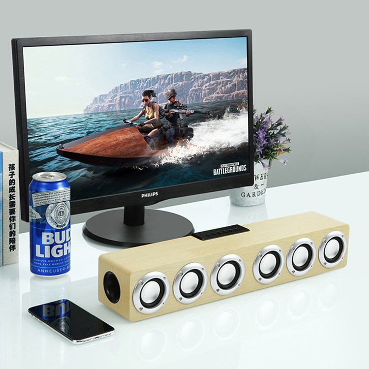 Hifi Built In Microphone 12W 6 horns amplifier Blue-tooth 5.0 Wooden Computer Wireless Speaker