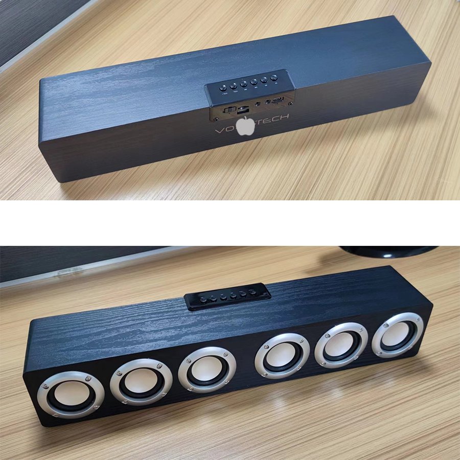 Hifi Built In Microphone 12W 6 horns amplifier Blue-tooth 5.0 Wooden Computer Wireless Speaker