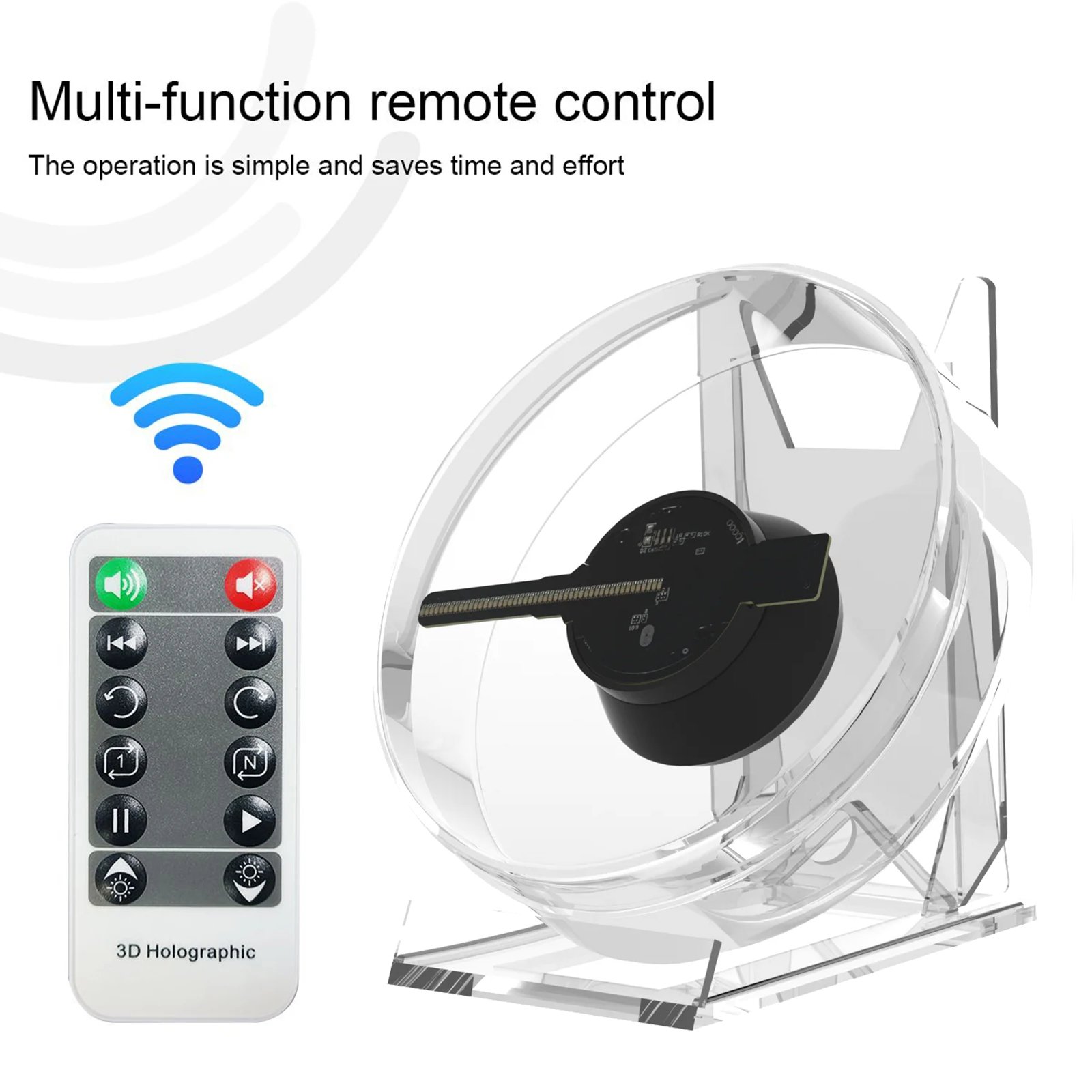 13cm 3D Hologram Projector Fan Desktop Remote Control Advertising 3d holographic fan With Audio Playback With Transparent Cover