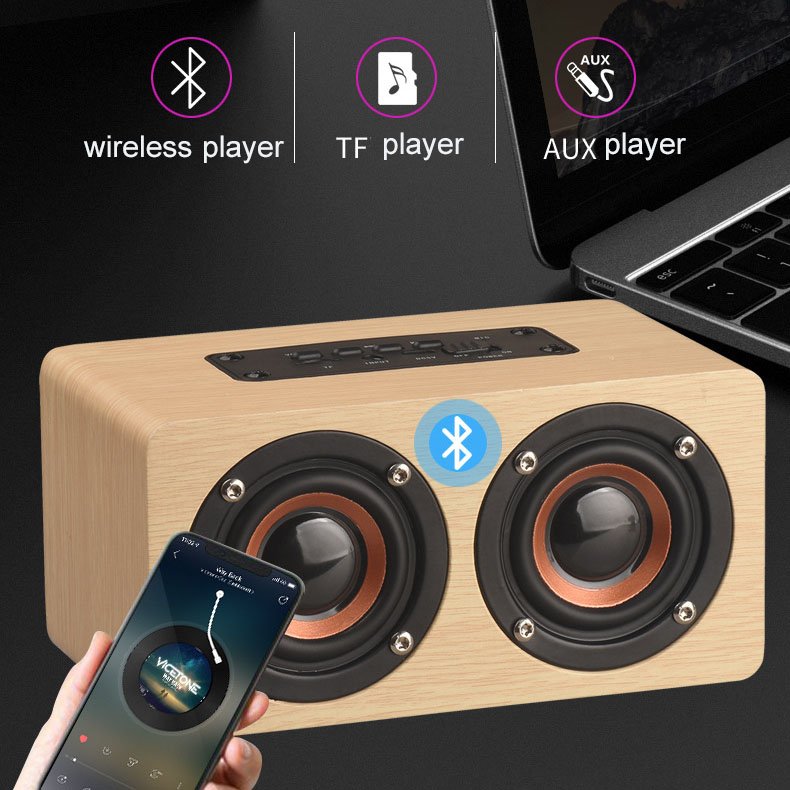 Hifi Built In Microphone Portable Powerbank Blue-tooth Wooden Compute Wireless Speaker