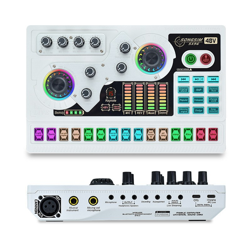 Audio Sound Card Live Streaming Gaming 48V Sound Card Microphone Studio Recording Microphone Mixer Sound Card For Phone Computer