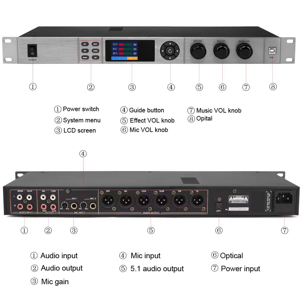 Berase Professional Audio Mixer Speakers Audio System Sound Pre Ampli Amply Digital Sound Effect audio processor