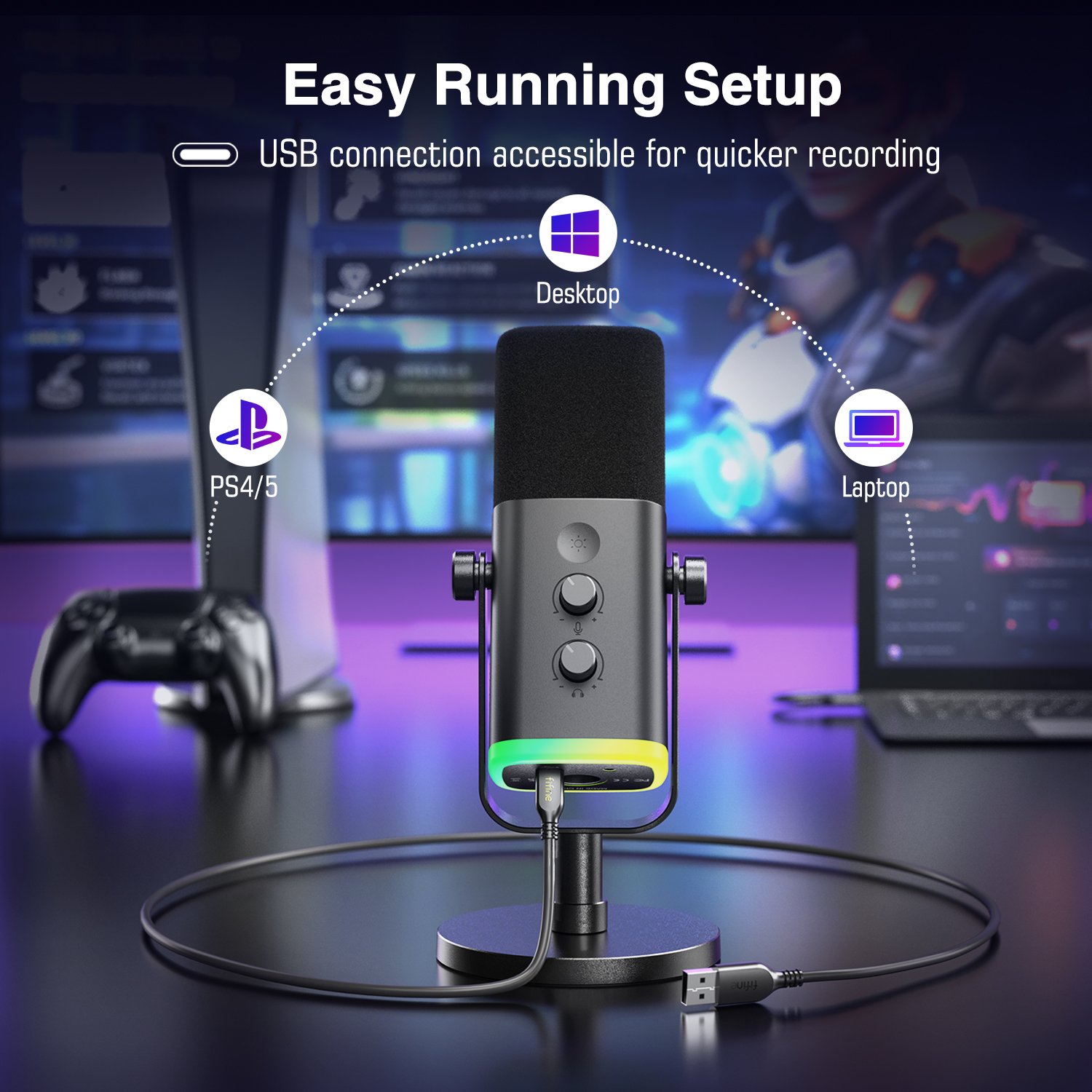 Fifine KSH3 RGB Wired Recording Equipment Studio Soundcard Live Podcast Equipment Podcast Microphone Podcast Soundcard