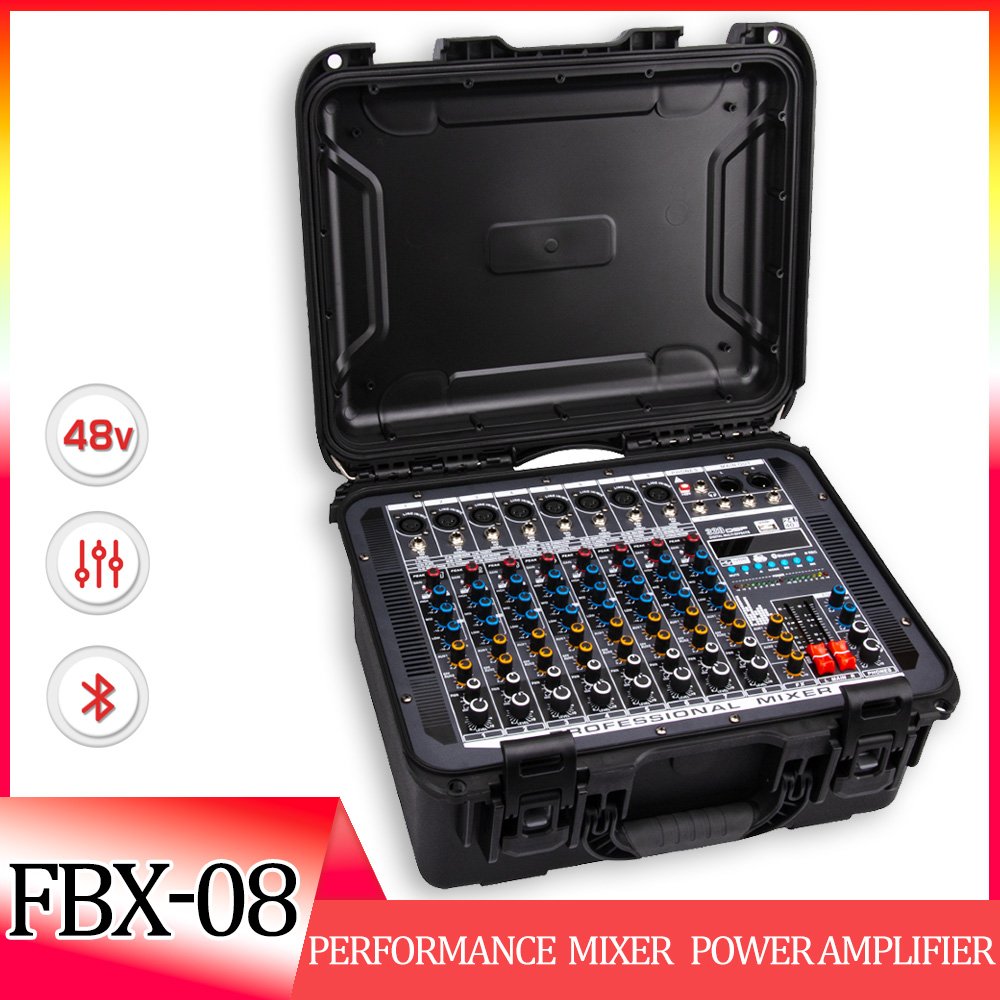 FBX-08 500W*2 Power Mixer USB Bluetooth Reverb Monitor Earphone 8 Channel Amplifier Mixer for Stage DJ Audio Sound Equipment