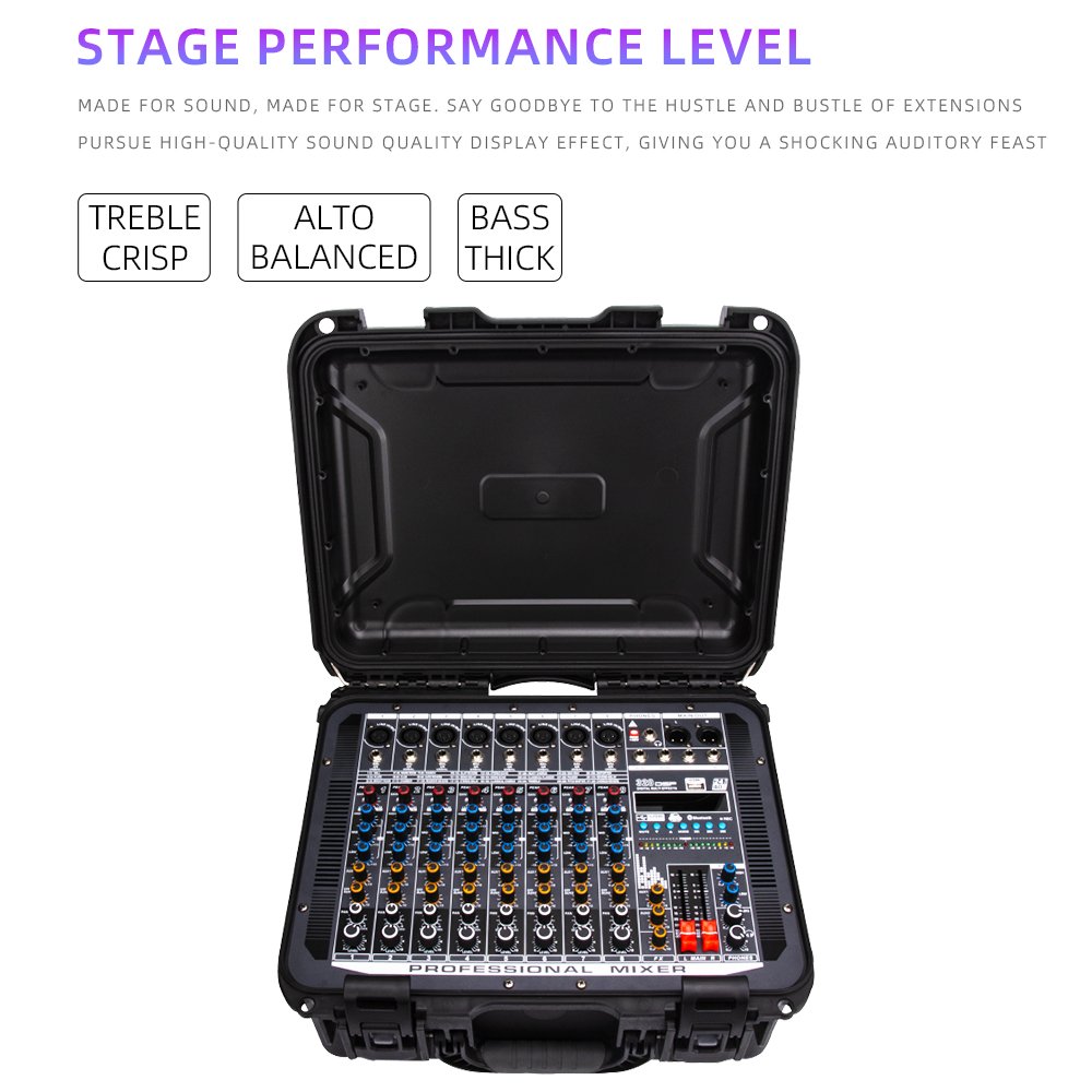 FBX-08 500W*2 Power Mixer USB Bluetooth Reverb Monitor Earphone 8 Channel Amplifier Mixer for Stage DJ Audio Sound Equipment