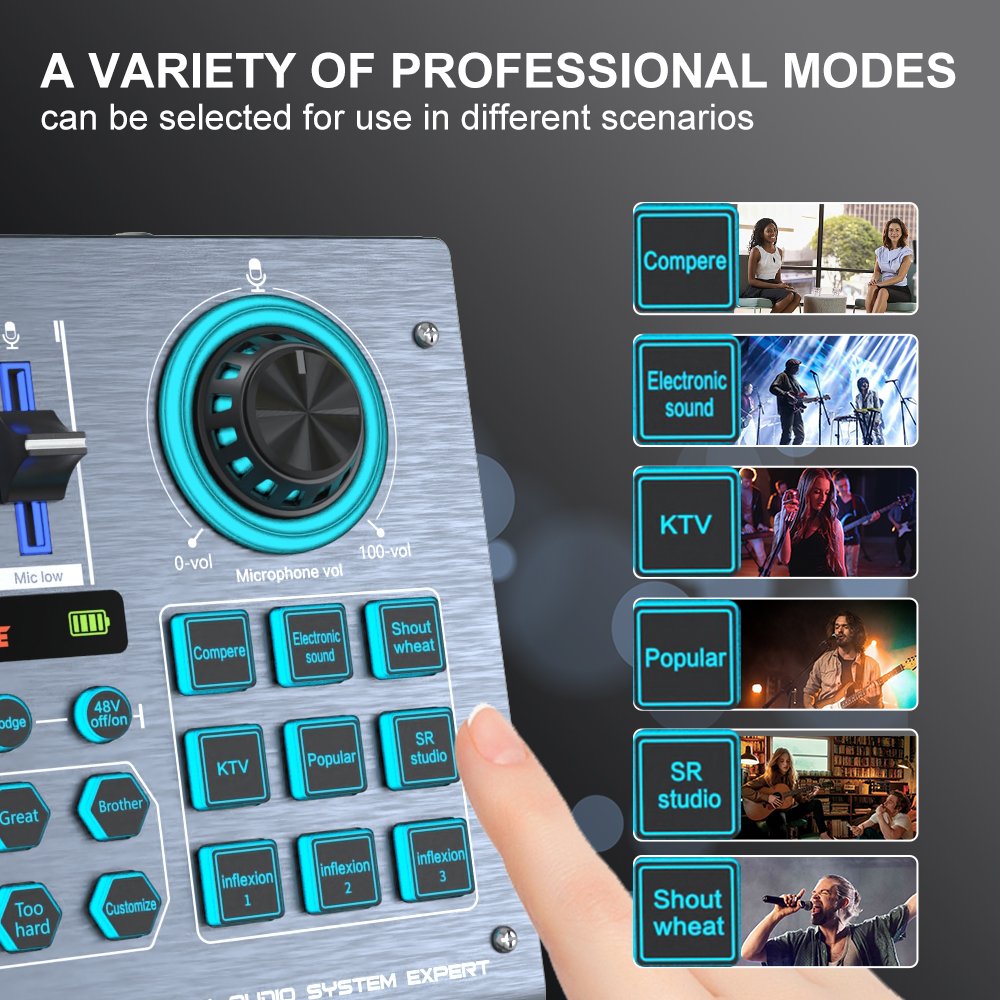 V-M18 Professional Recording Podcast Sound Card XLR Microphone 3 in 3 out Podcast Equipment
