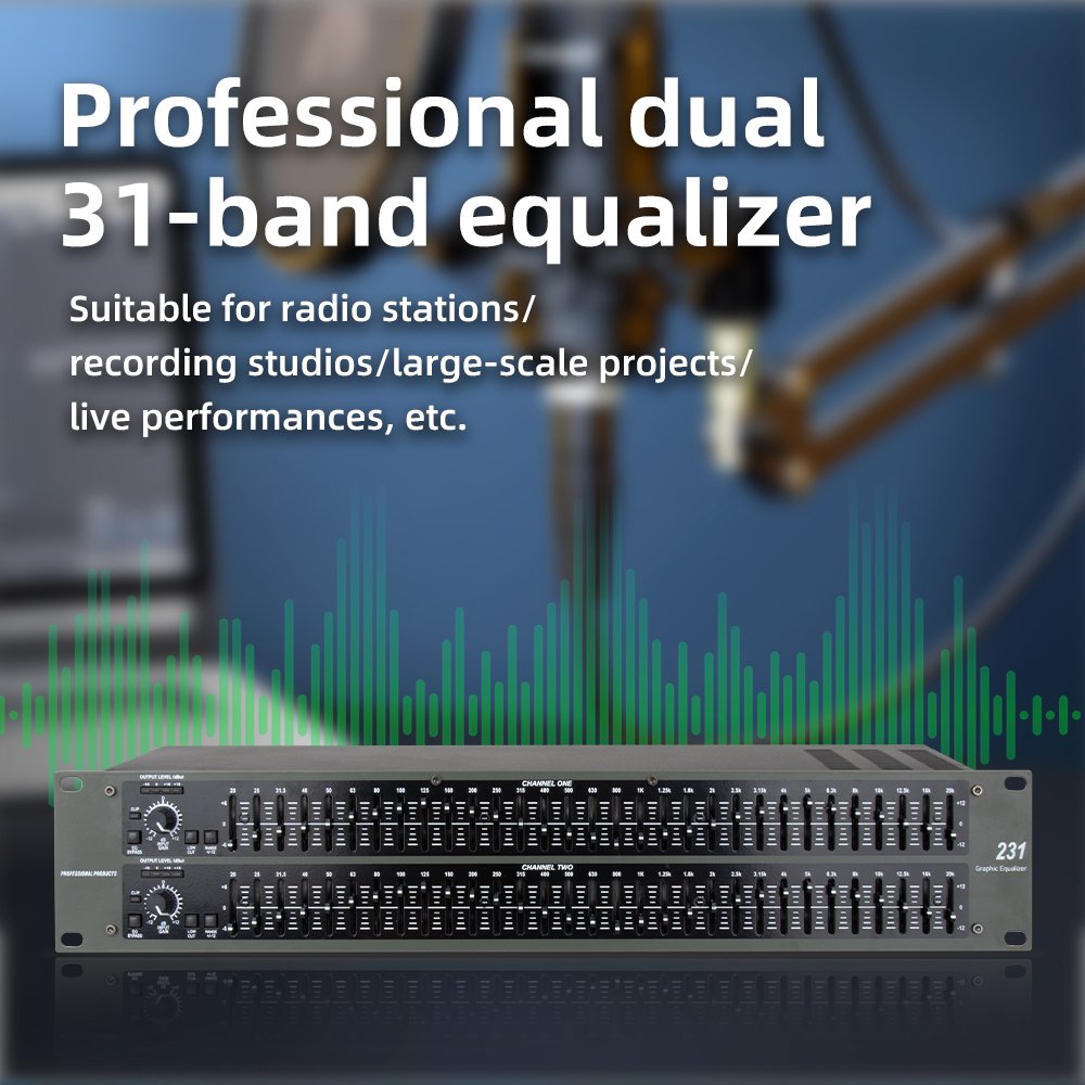 231 DJ Sound Equipment Amplifier Speaker,Dual Channel 31 Band Stereo Audio Signal Processor, Professional Performance Equalizer