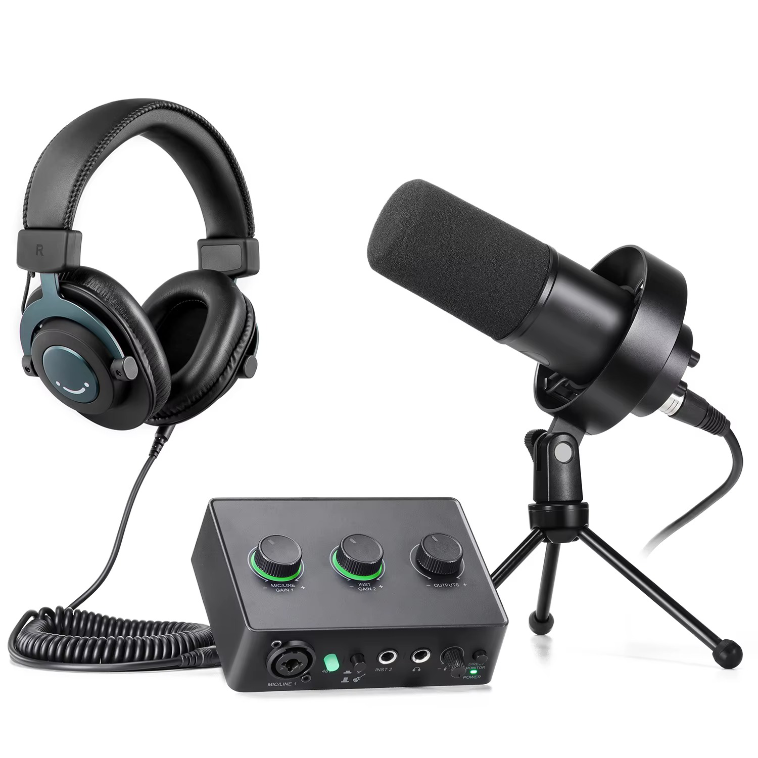 Dynamic Microphone USB Audio interface Soundcard Recording Studio Audio Sound Card Monitor Headphone