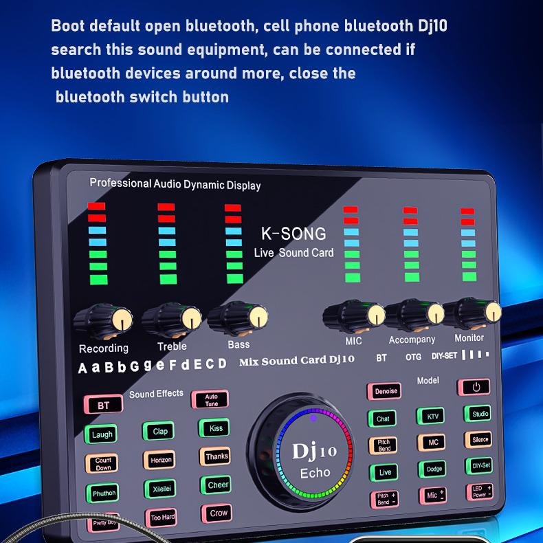 Podcast soundboard DJ10 External audio sound card mixer usb bluetooth recording karaoke studio portable digital sound cards