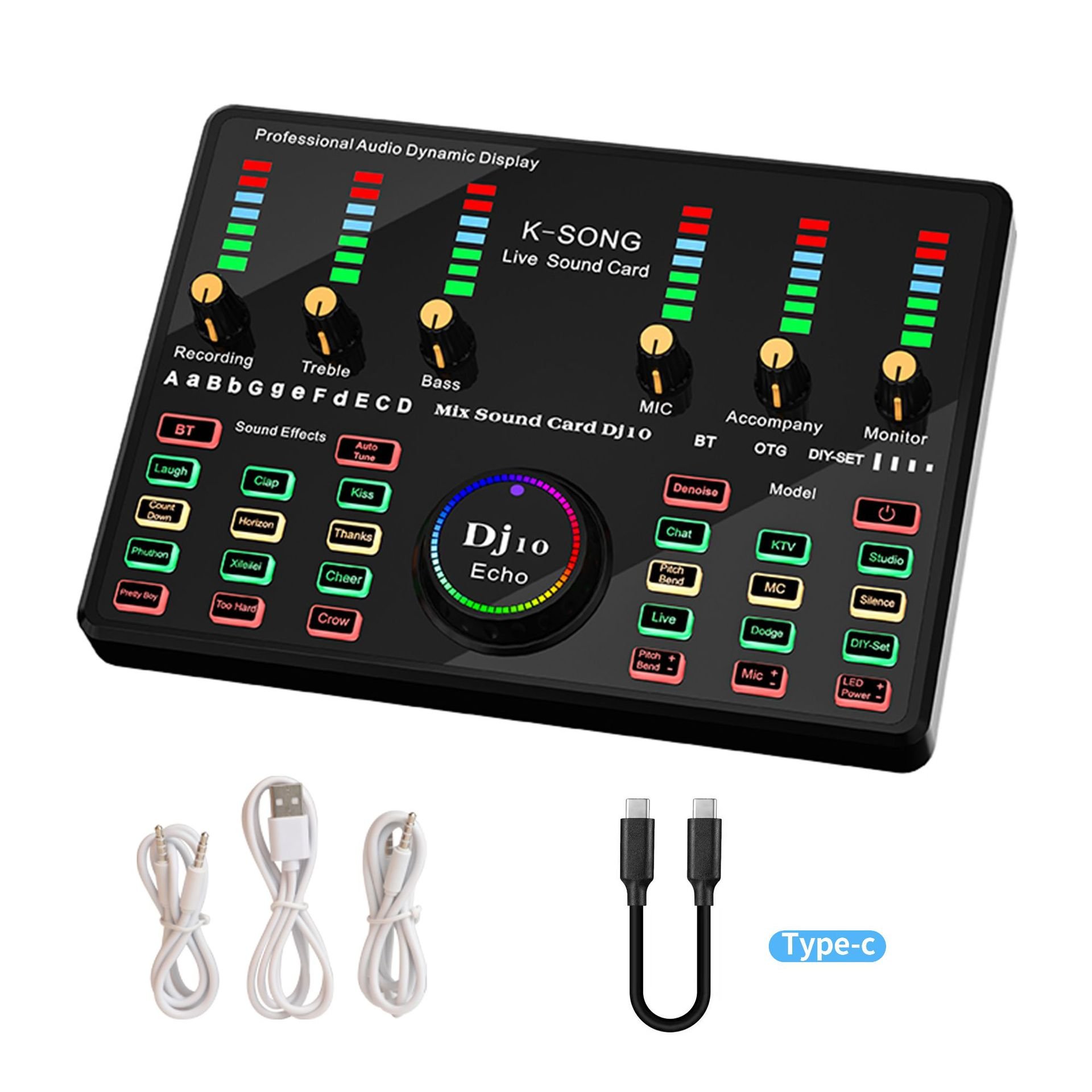 Podcast soundboard DJ10 External audio sound card mixer usb bluetooth recording karaoke studio portable digital sound cards