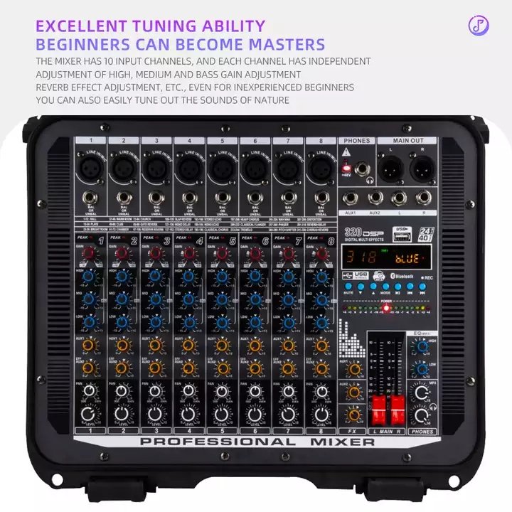 Professional 8 Channel All In One Portable Travel Case High Power 320 Kinds Digital Effects Amplifier Mixer for Array Speakers