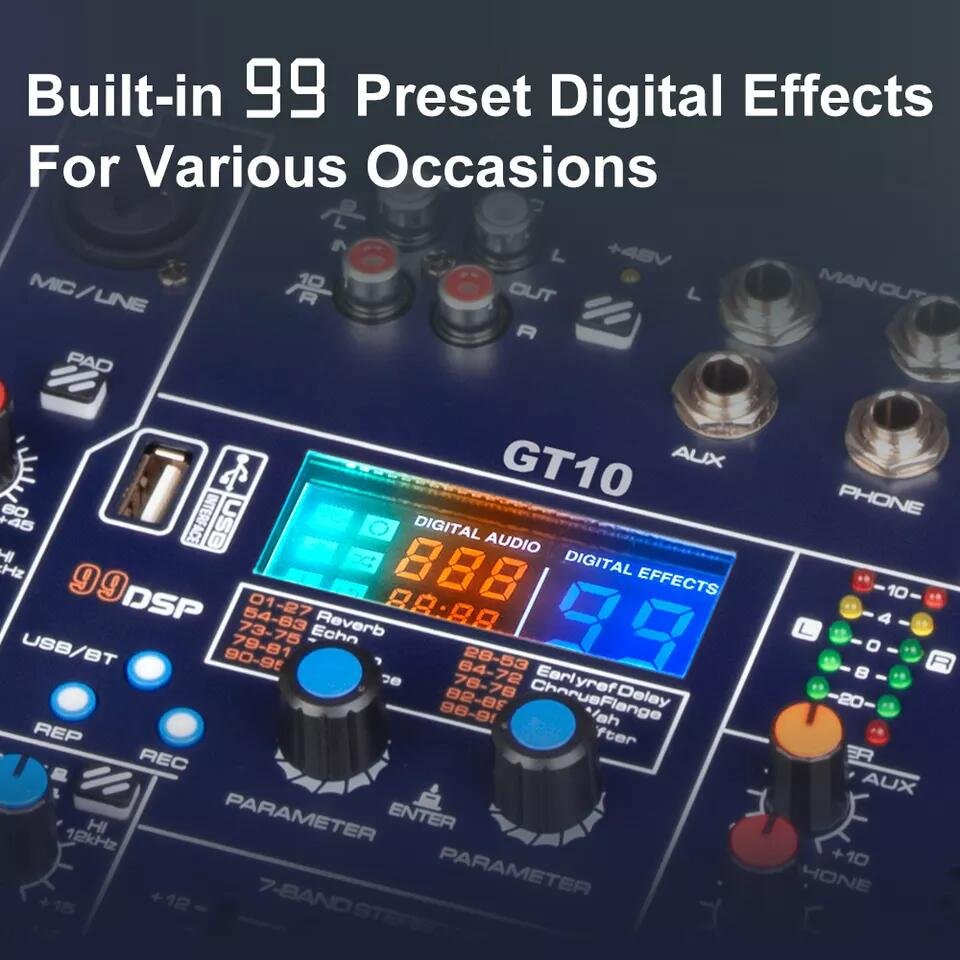 Depusheng GT10M professional 10 channels audio mixer amplifier Equipped with 2 Handheld Wireless Microphones