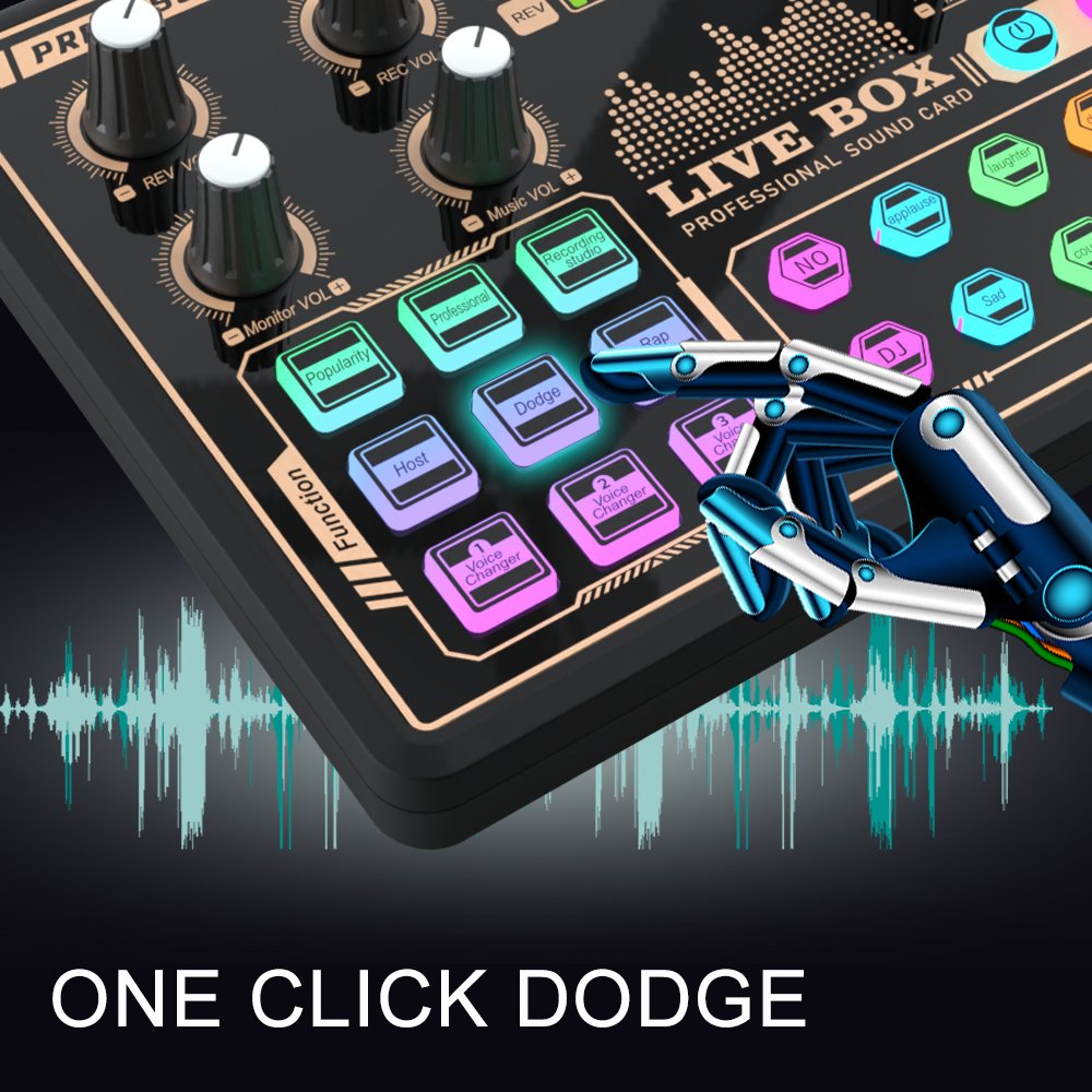 Huayi Voice V9 Sound Card with Microphone for Live Singing Podcast Gaming with Noise canceling, multiple sound effects