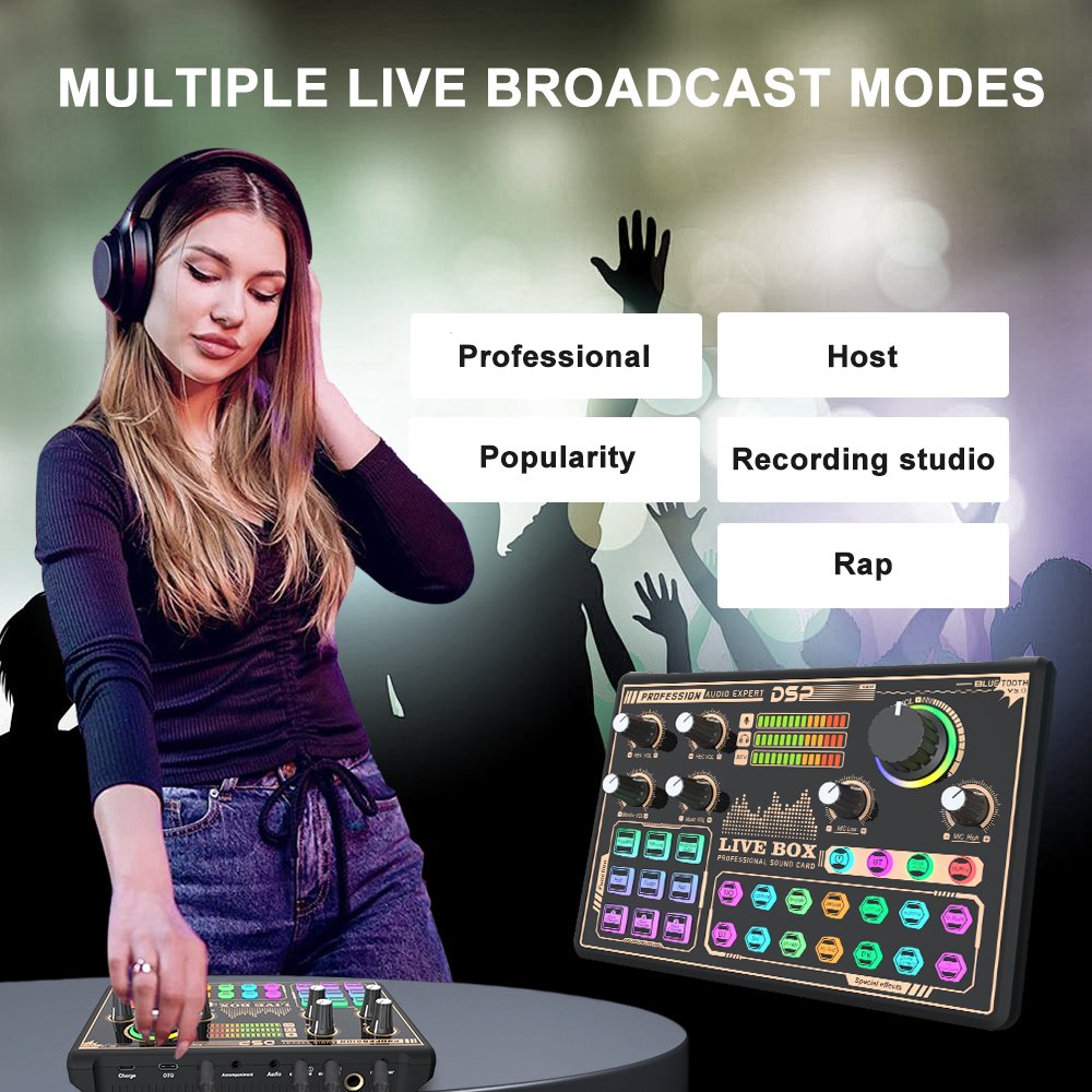 Huayi Voice V9 Sound Card with Microphone for Live Singing Podcast Gaming with Noise canceling, multiple sound effects