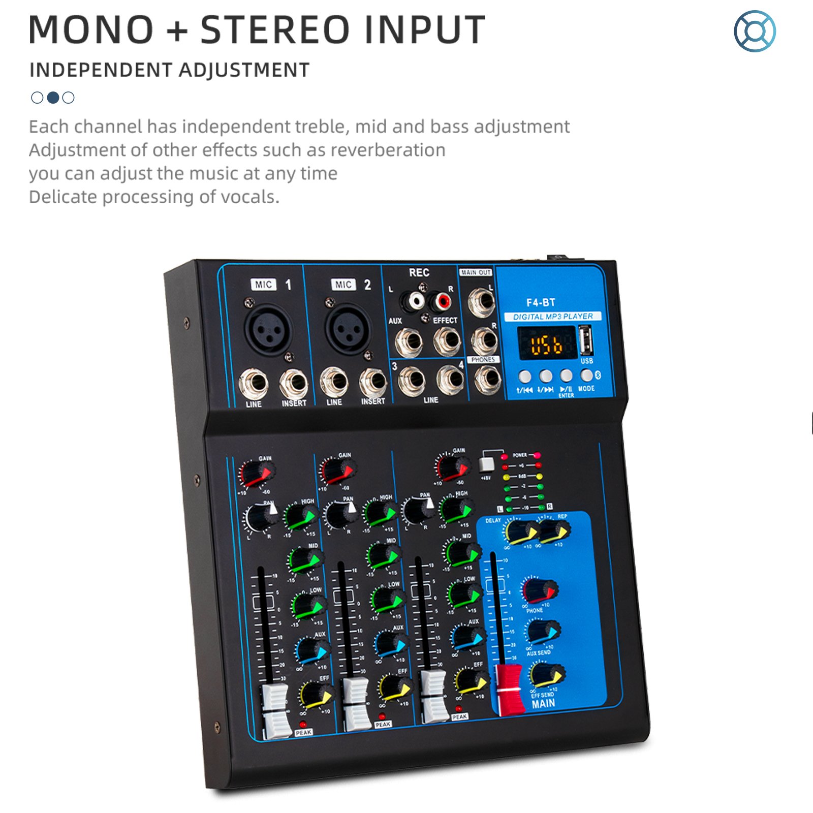 Special Deals Desktop Music Sound Card Console Sound System, 4 Channel Mixer, Studio Live DJ Controller/Audio Console Mixer