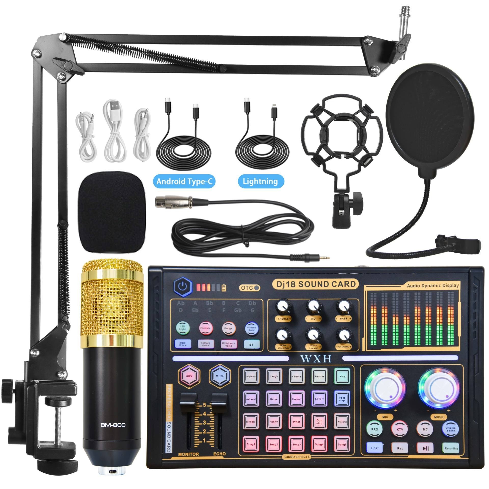 Karaoke Studio Recording Podcast Equipment Bundle Podcast Sound Board Microphone Bundle Audio Mixer With Effects Starter Kit