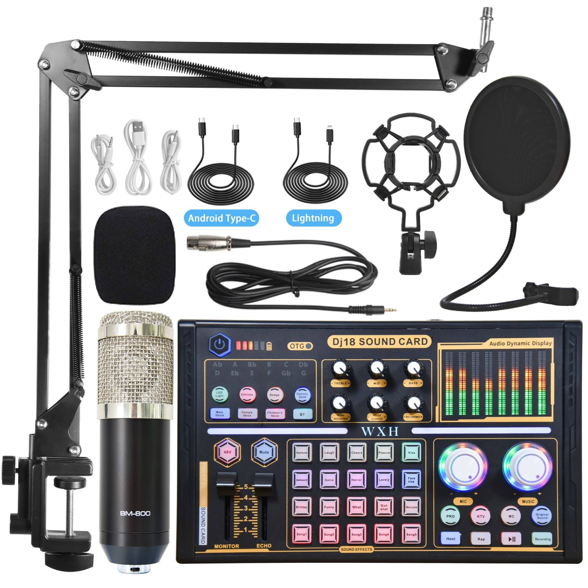 Karaoke Studio Recording Podcast Equipment Bundle Podcast Sound Board Microphone Bundle Audio Mixer With Effects Starter Kit