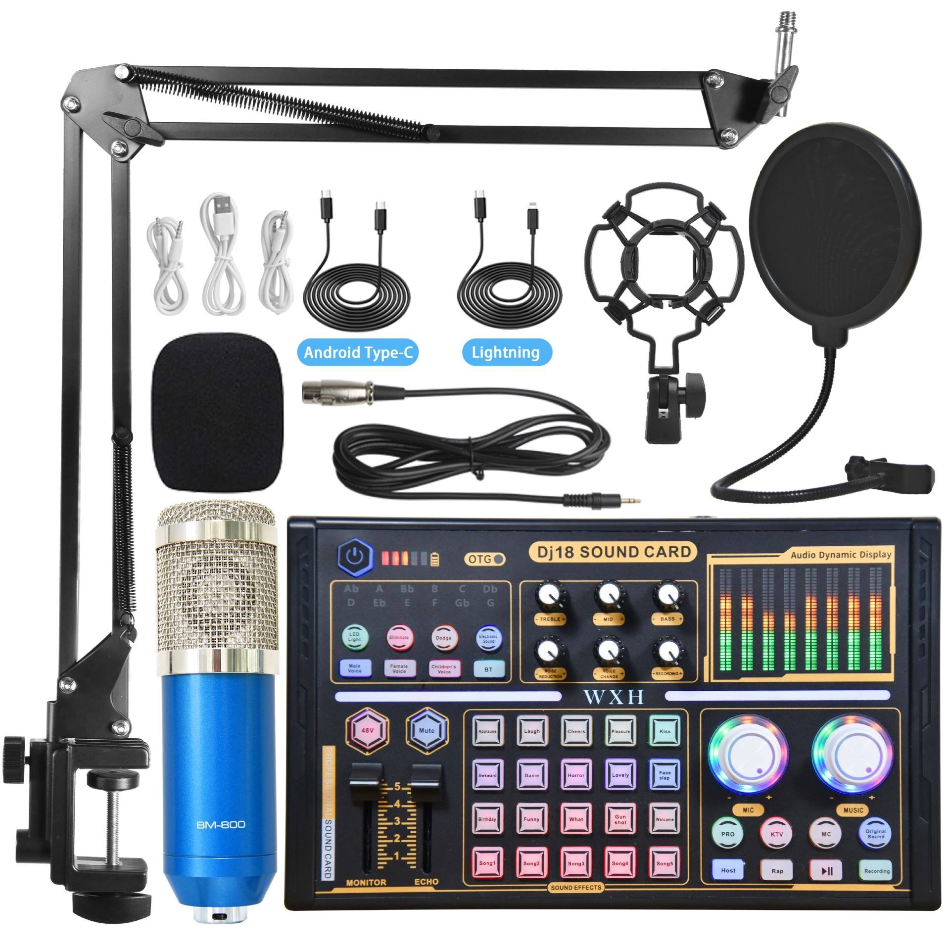 Karaoke Studio Recording Podcast Equipment Bundle Podcast Sound Board Microphone Bundle Audio Mixer With Effects Starter Kit