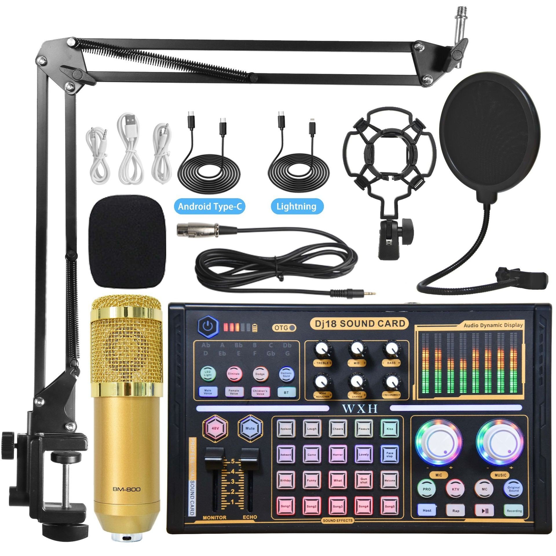 Karaoke Studio Recording Podcast Equipment Bundle Podcast Sound Board Microphone Bundle Audio Mixer With Effects Starter Kit