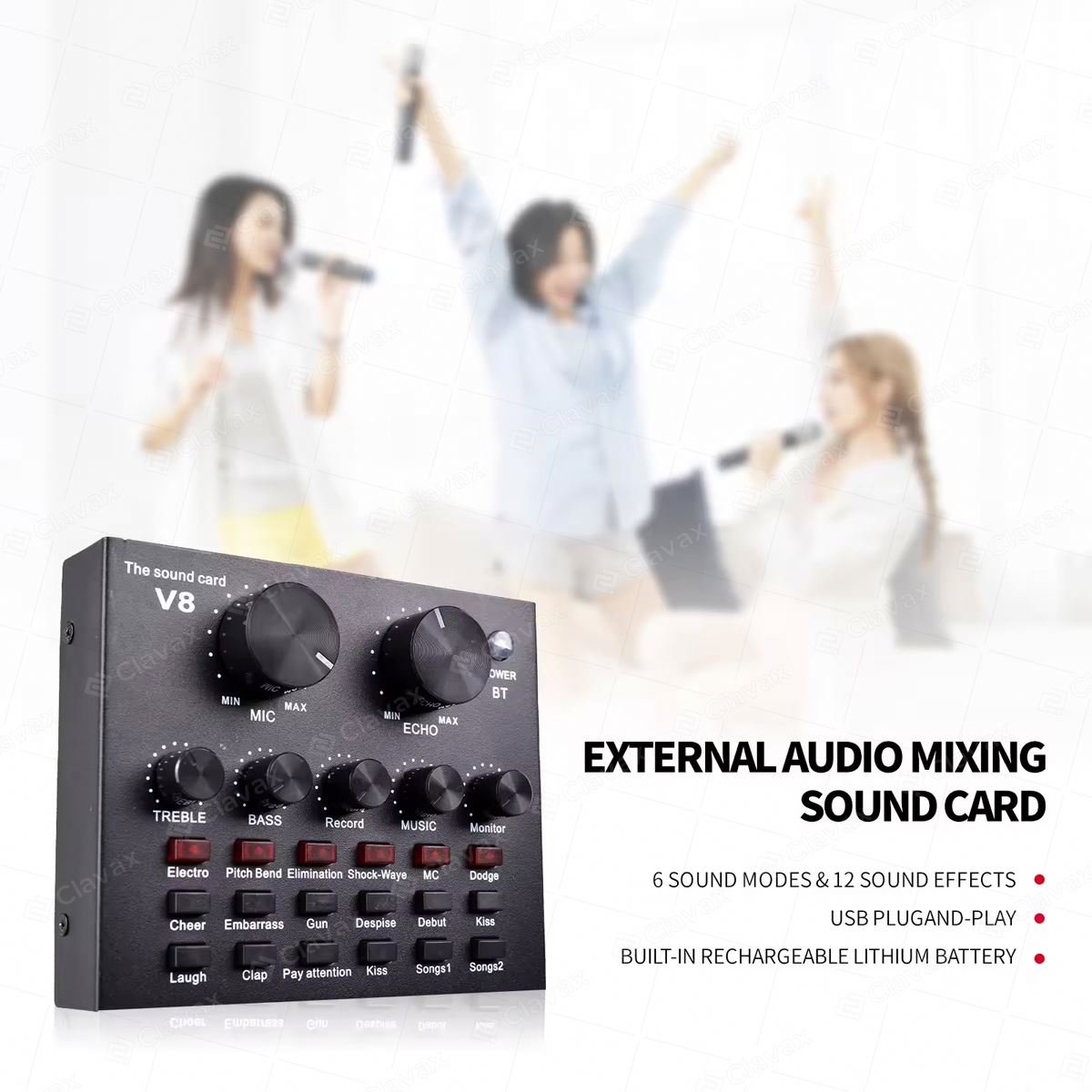 Clavax CLCM-BM800 Hot Sale Condenser Microphone V8 Sound Card Set With Suspension Bracket For Podcast Live Streaming