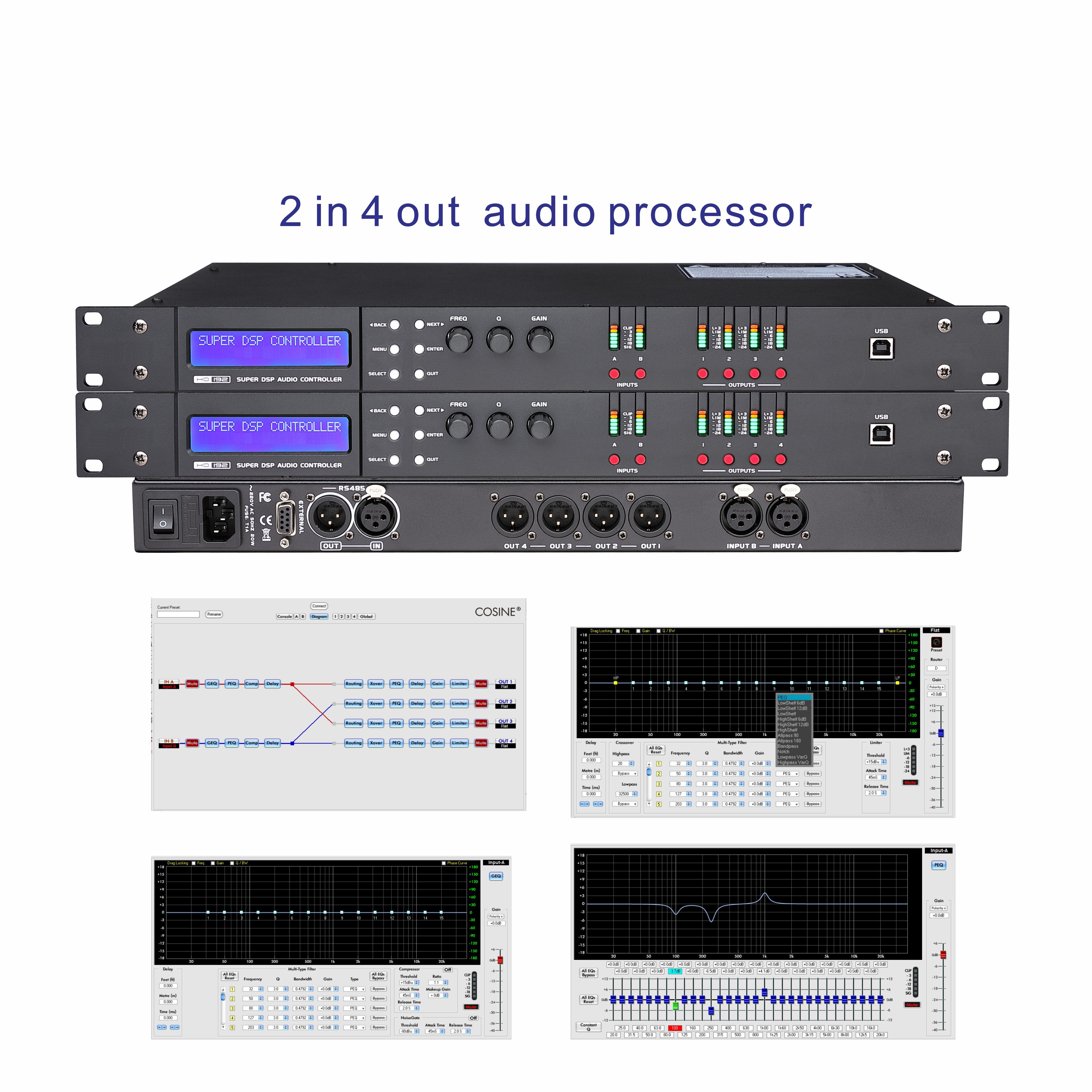 Digital Audio Processor 2 Input 4 Output Professional Sound System Multifuncter Audio Processor