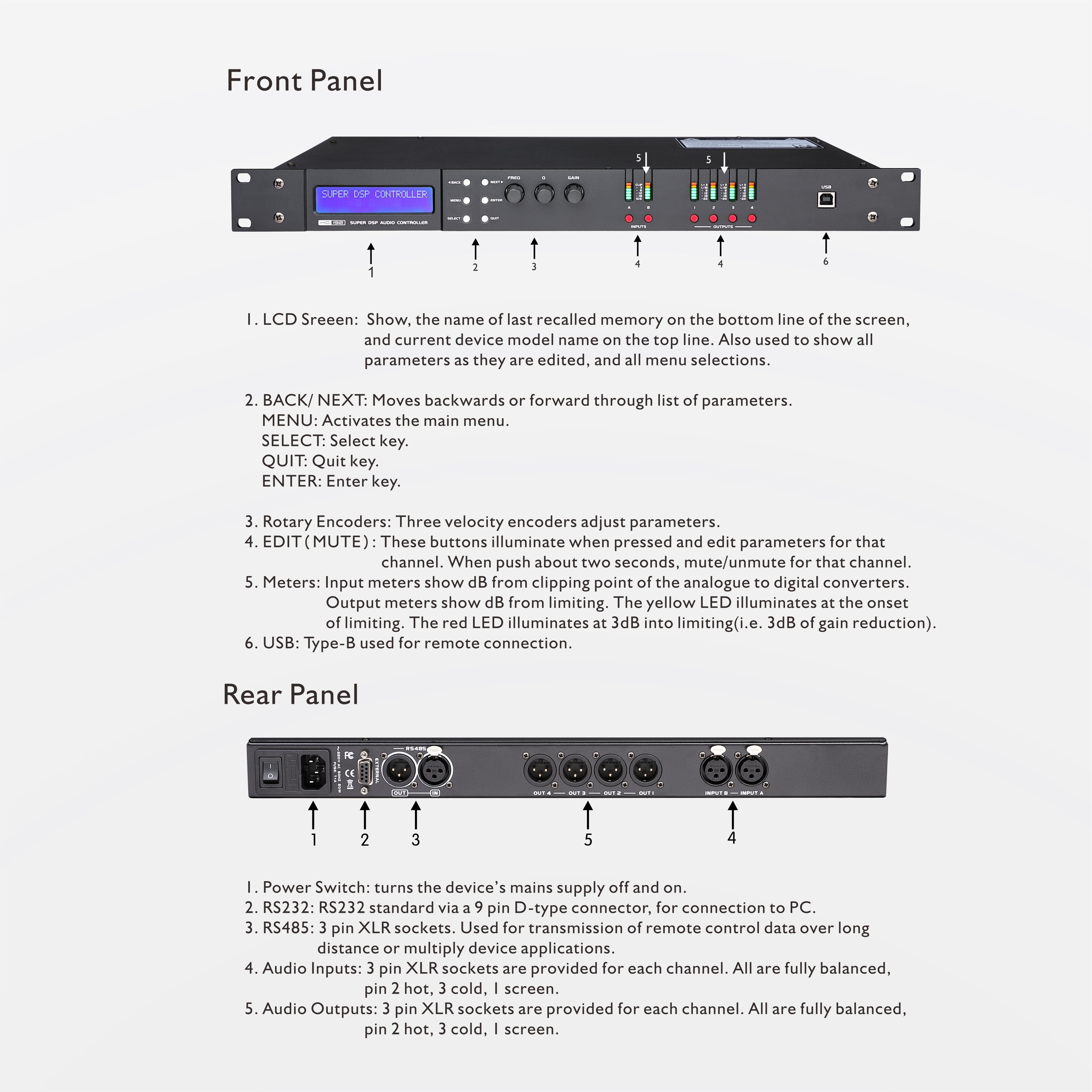 Digital Audio Processor 2 Input 4 Output Professional Sound System Multifuncter Audio Processor