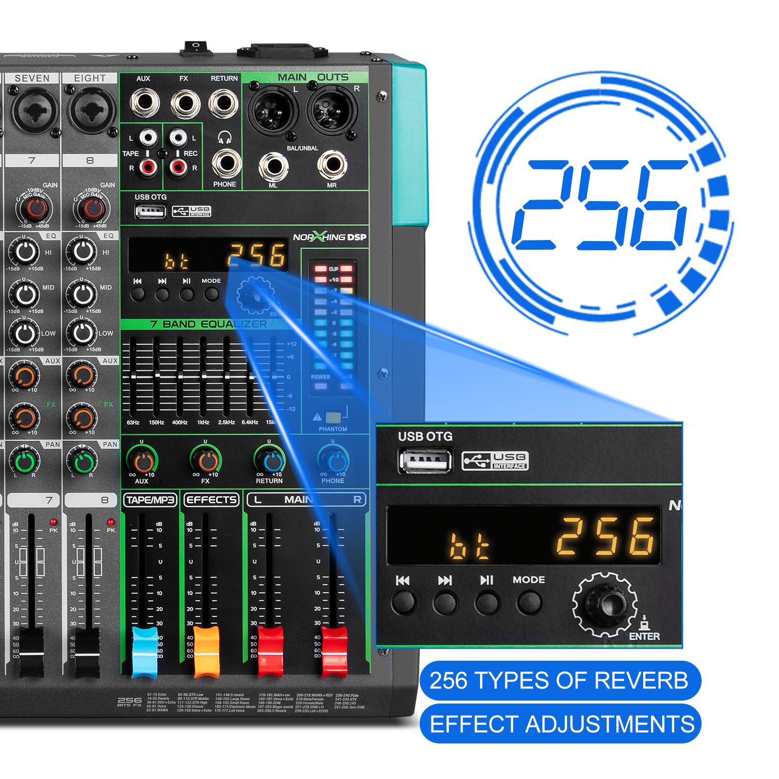 Biner MG8 USB Connection Built-in 256 Reverb Effect 8 Channels Digital Professional Audio Mixer Console