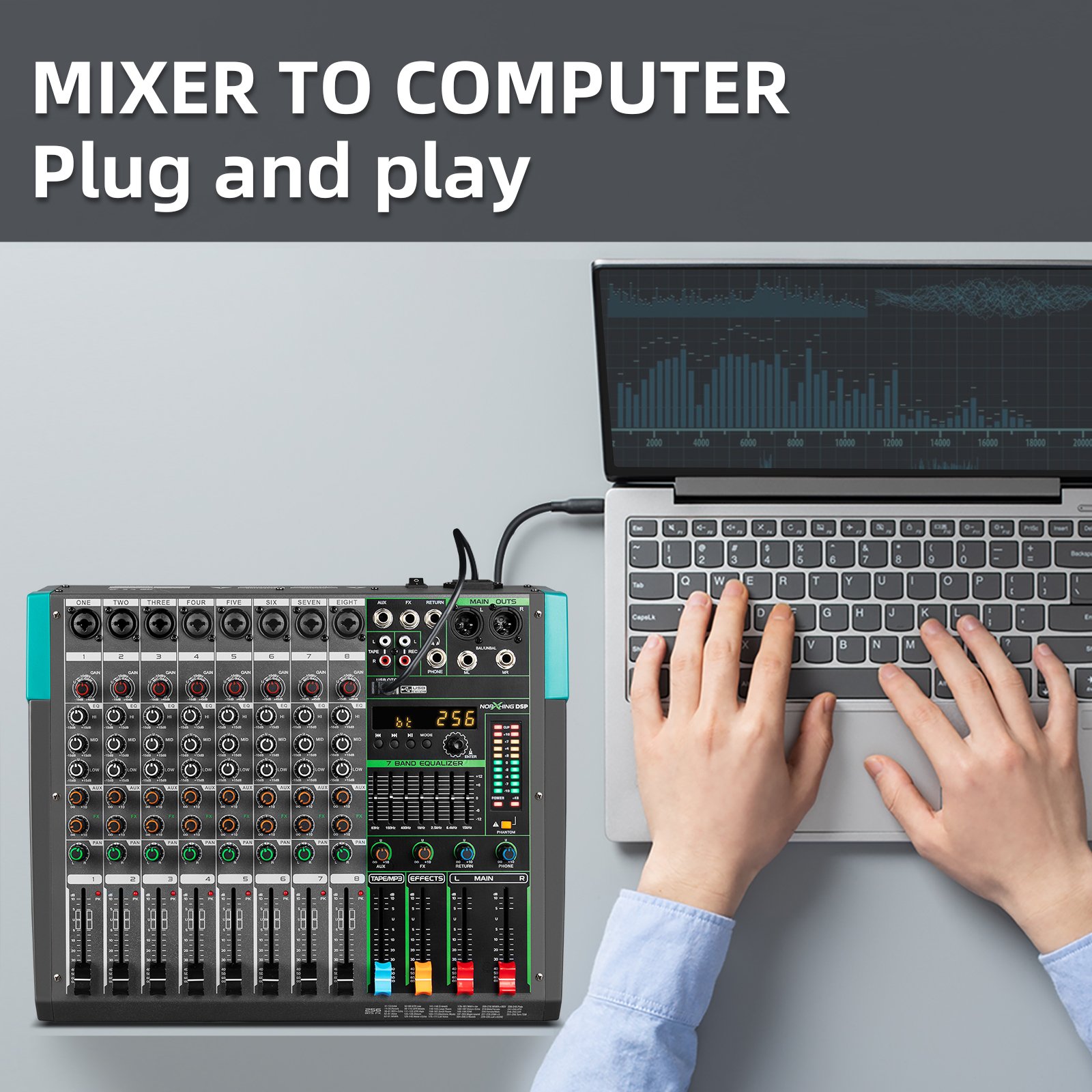 Biner MG8 USB Connection Built-in 256 Reverb Effect 8 Channels Digital Professional Audio Mixer Console