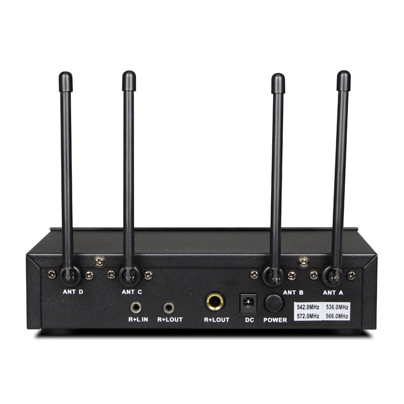 4 Channel UHF Professional Karaoke Wireless Headset Treble Bass Echo Wireless Microphone System Collar Microphone System