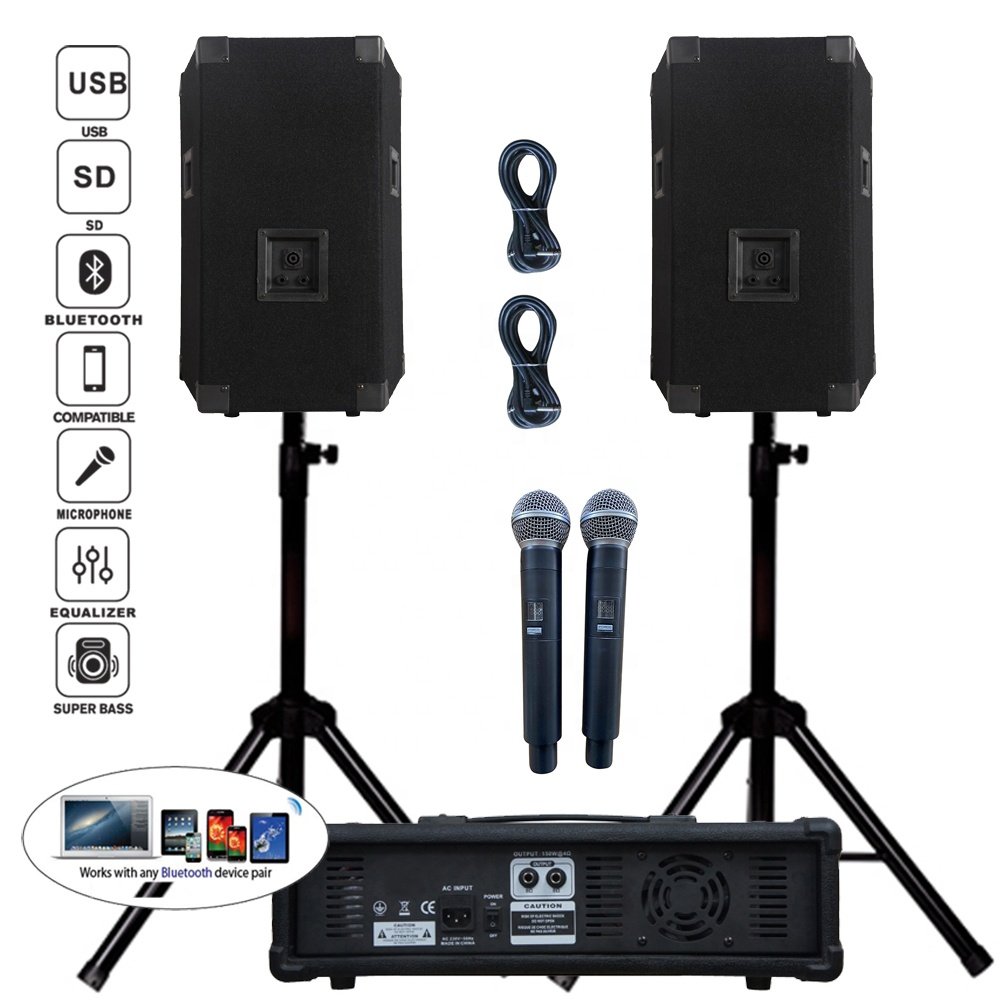 Professional audio 1000W 2X12"Subwoofer PA speaker system BT TWS karaoke sets dj system 4 channel powered mixer bocina parlant
