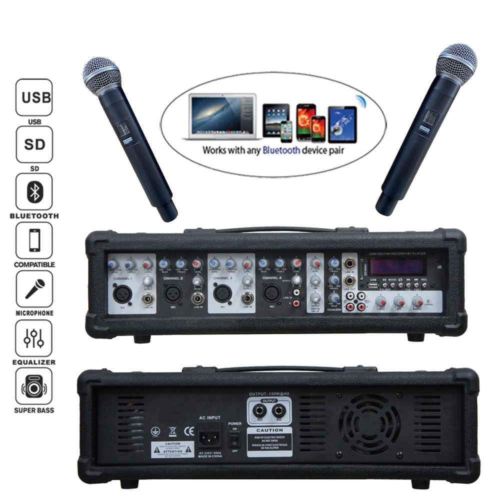 Professional audio 1000W 2X12"Subwoofer PA speaker system BT TWS karaoke sets dj system 4 channel powered mixer bocina parlant