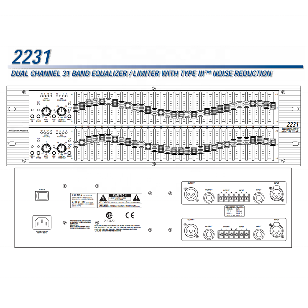 DBX 2231 Dual Channel 31 Band DJ Equipment Professional Feedback Canceller Graphic Equalizer 2231 Audio Equalizer