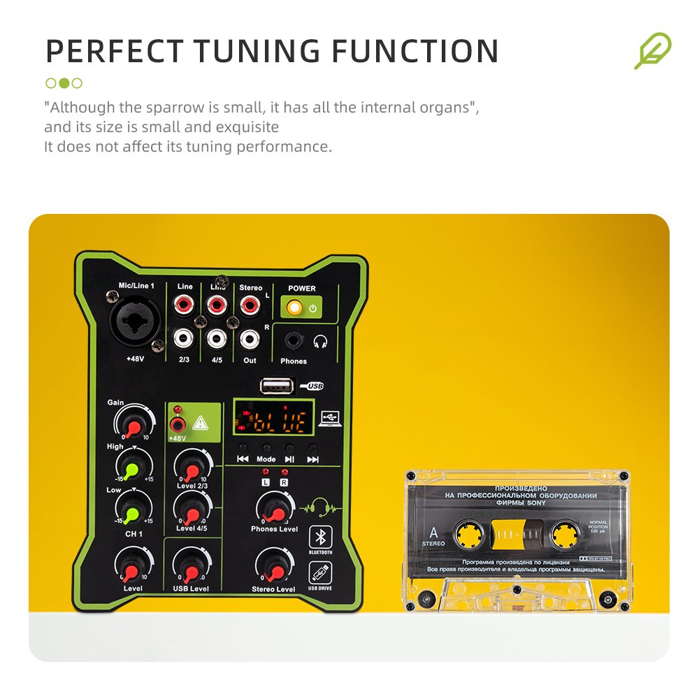 Mini 5 channel mixer + 48V phantom power USB bluetooth DJ stage computer recording workstation audio sound cards & mixers