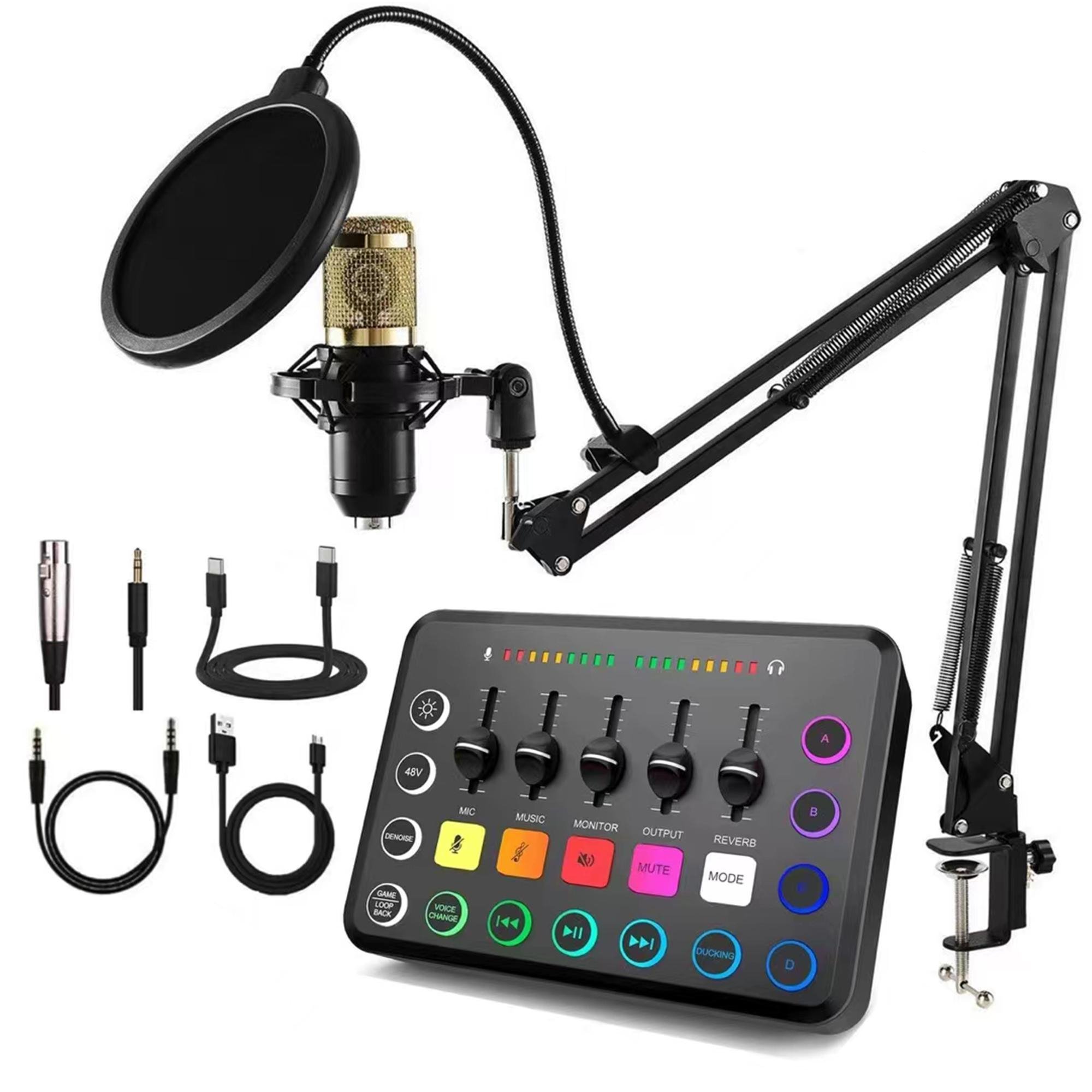 Podcast Equipment Bundle Audio Mixer Sound Board Console Desk System Interface with 48V Phantom Power DJ Mixer with Microphone